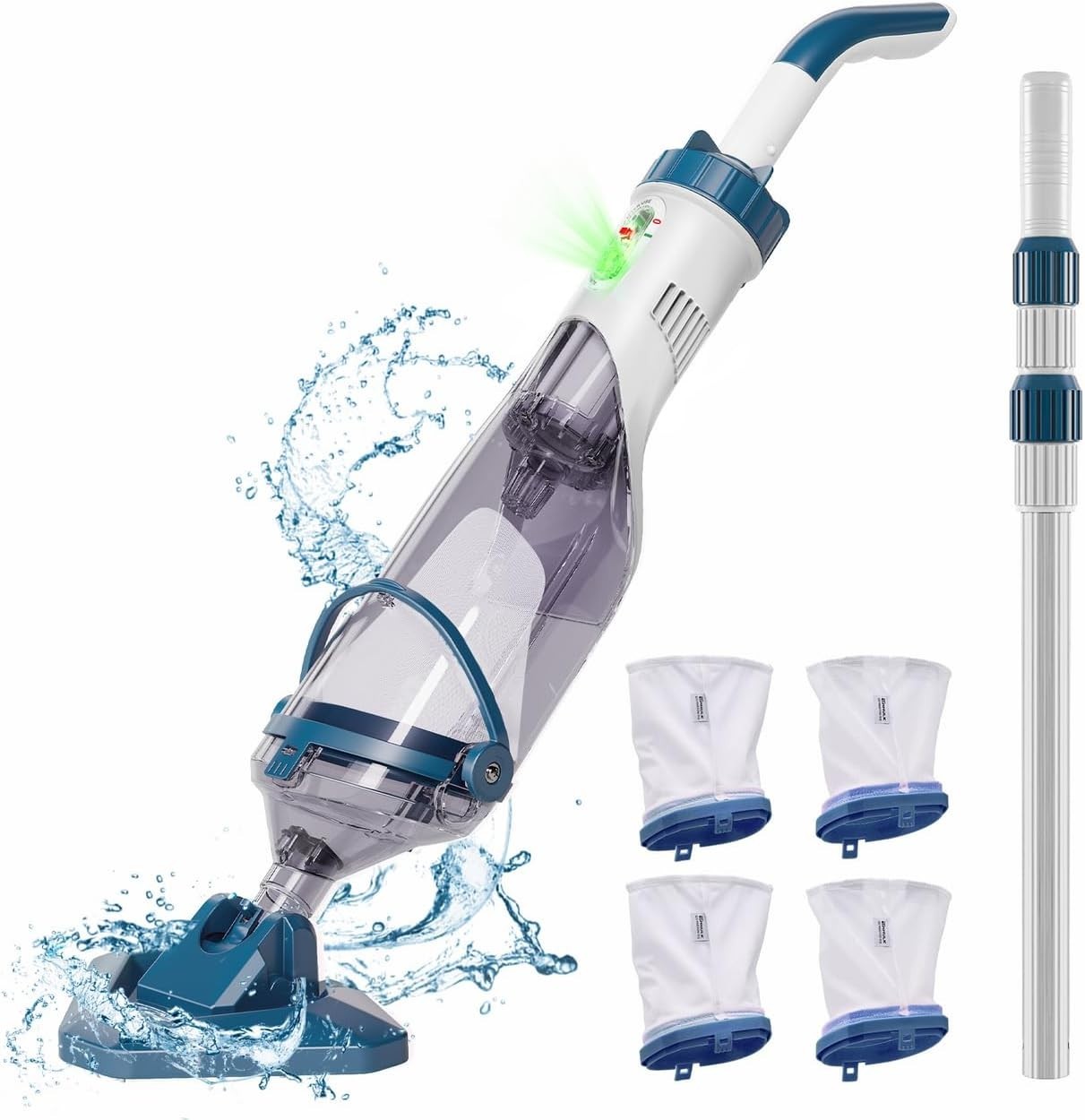 Lightweight Cordless Pool Vacuum with 5 Reusable Filter Bags for Easy Cleaning