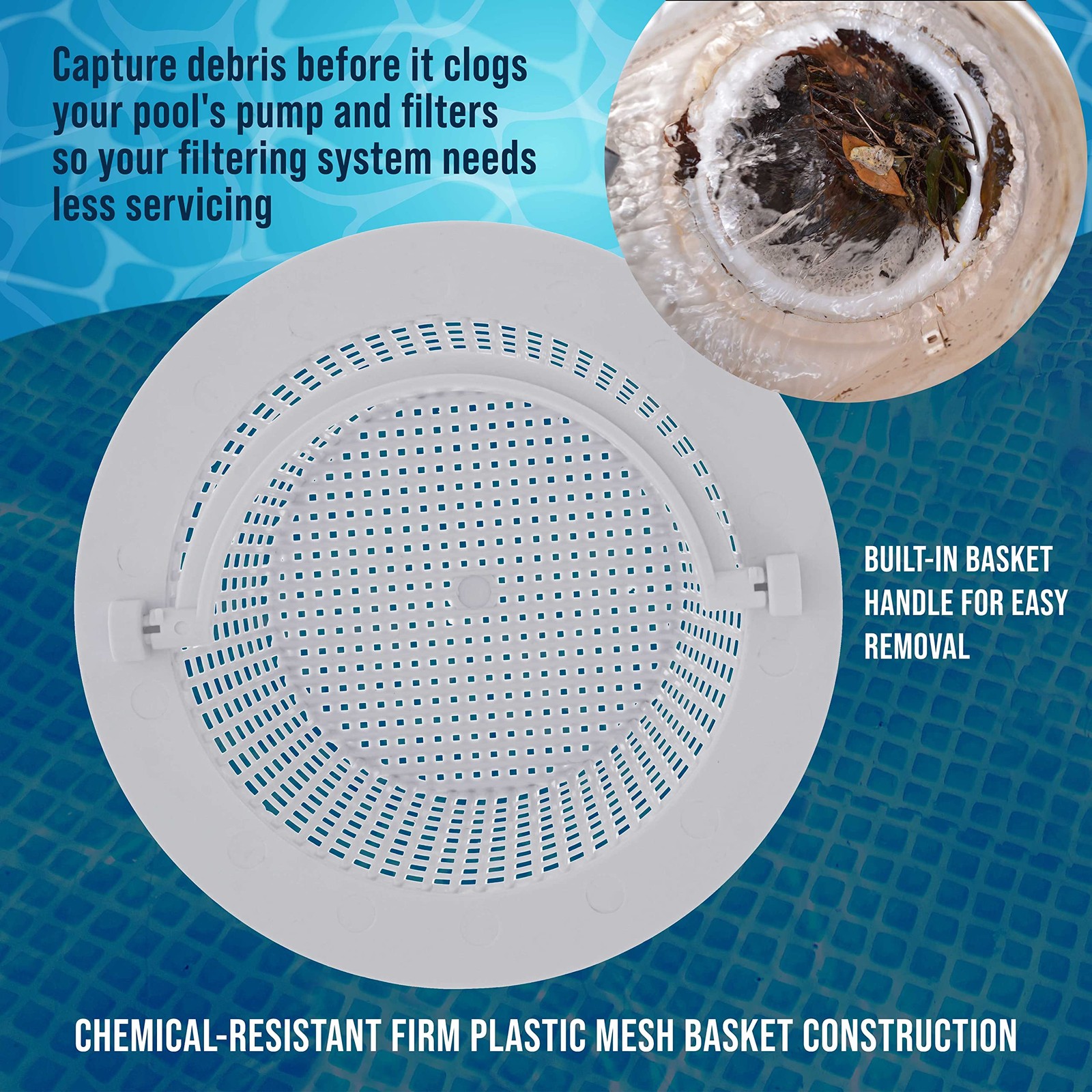 Pool Skimmer Basket 2 Pack Thru Wall Replacement Above Ground Debris Leaves Filt