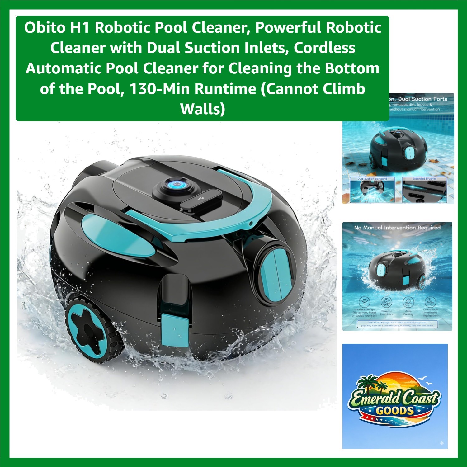 Sleek Automatic Pool Cleaner with Dual Suction – Battery-Powered Efficiency