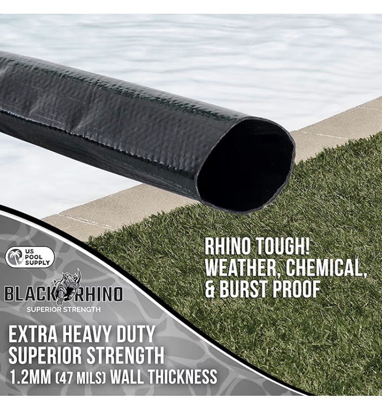 U.S. Pool Supply Black Rhino 1-1/2&Prime; x 25&prime; Pool Backwash Hose with Hose Clamp