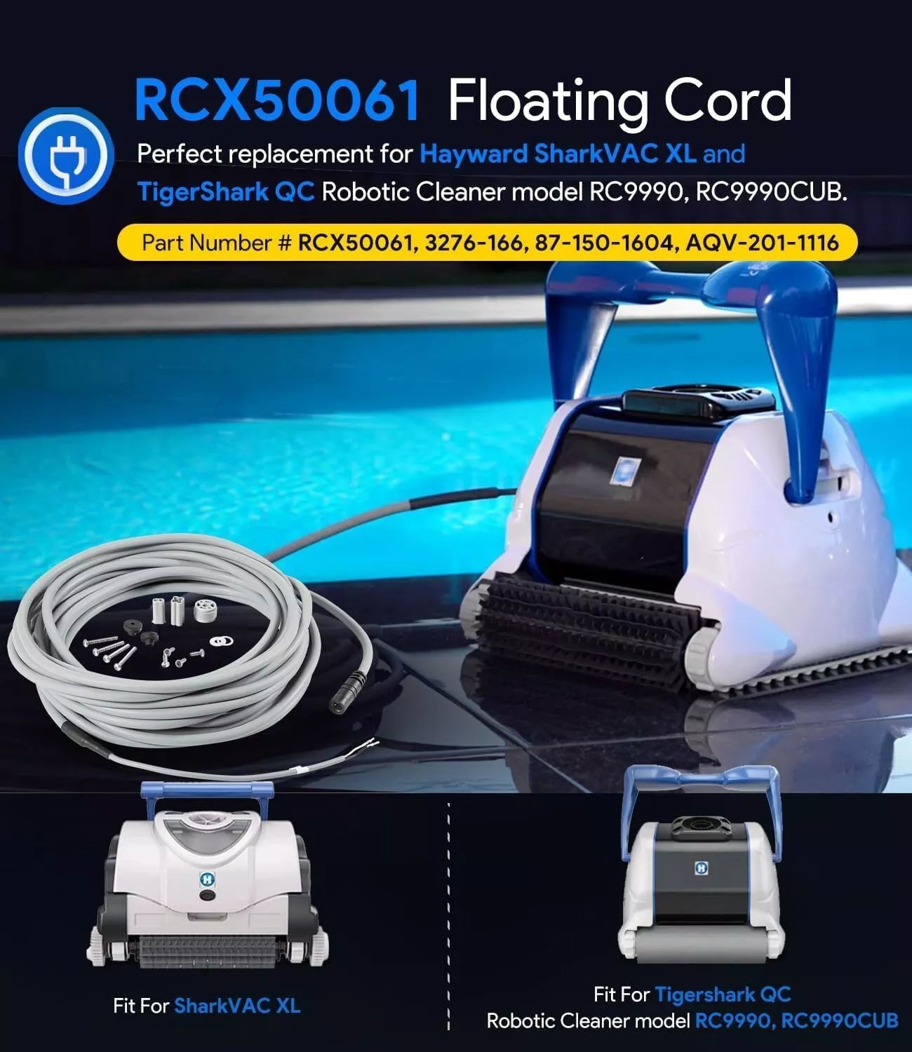 RCX50061 Floating Power Cord Assembly for Hayward SharkVAC XL/TigerShark/Plus/QC
