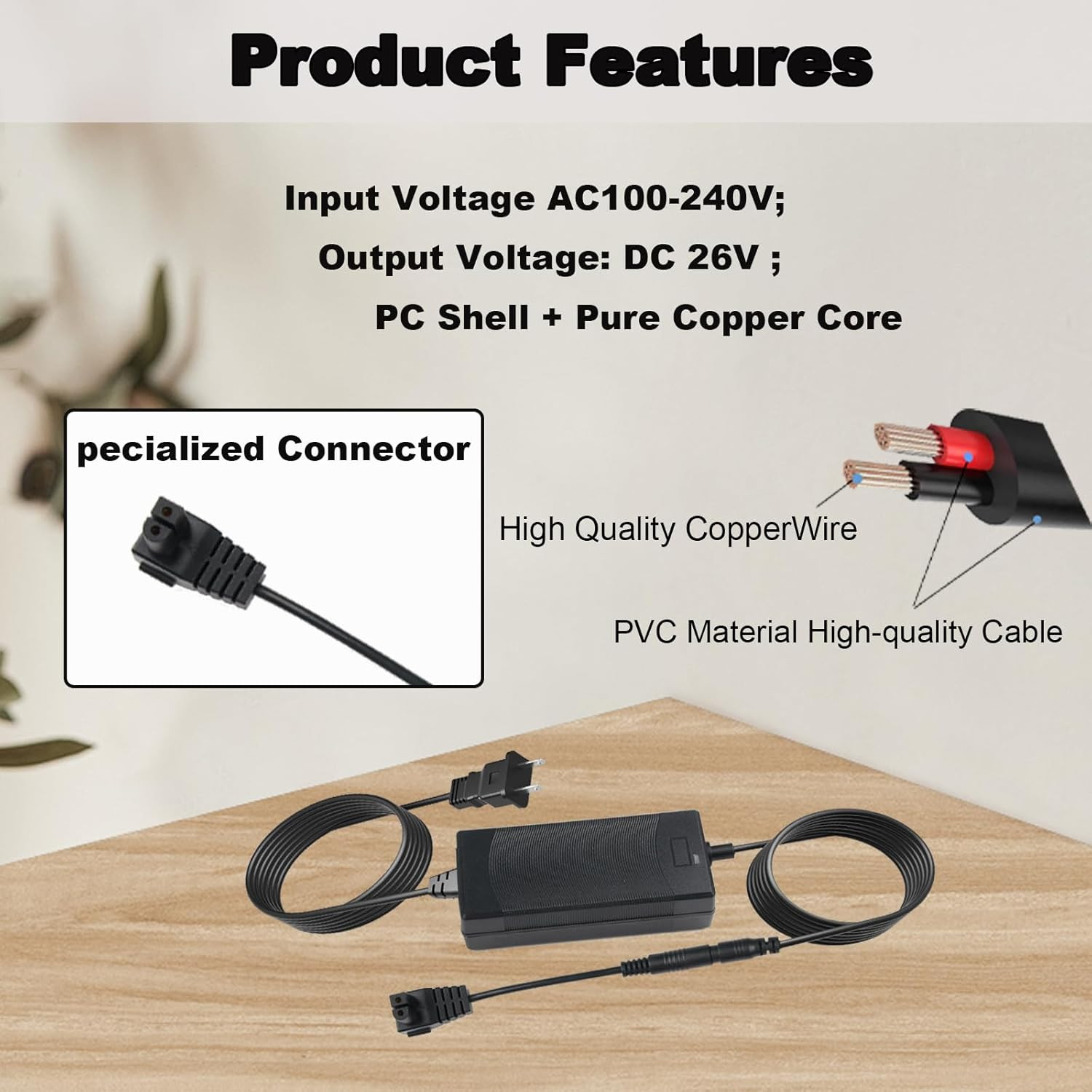 26V Adapter Charger for 21.6V Battery Pool Cleaner Compatible with Seauto Crab C