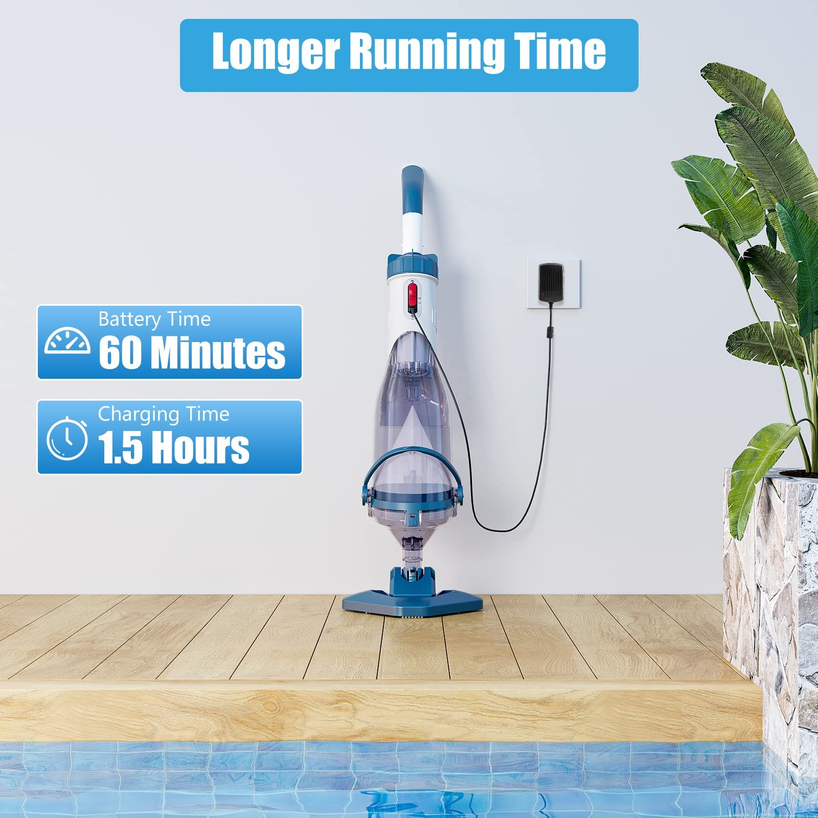 Pool Vacuum for Above Ground with a Telescopic Pole, Running time Blue