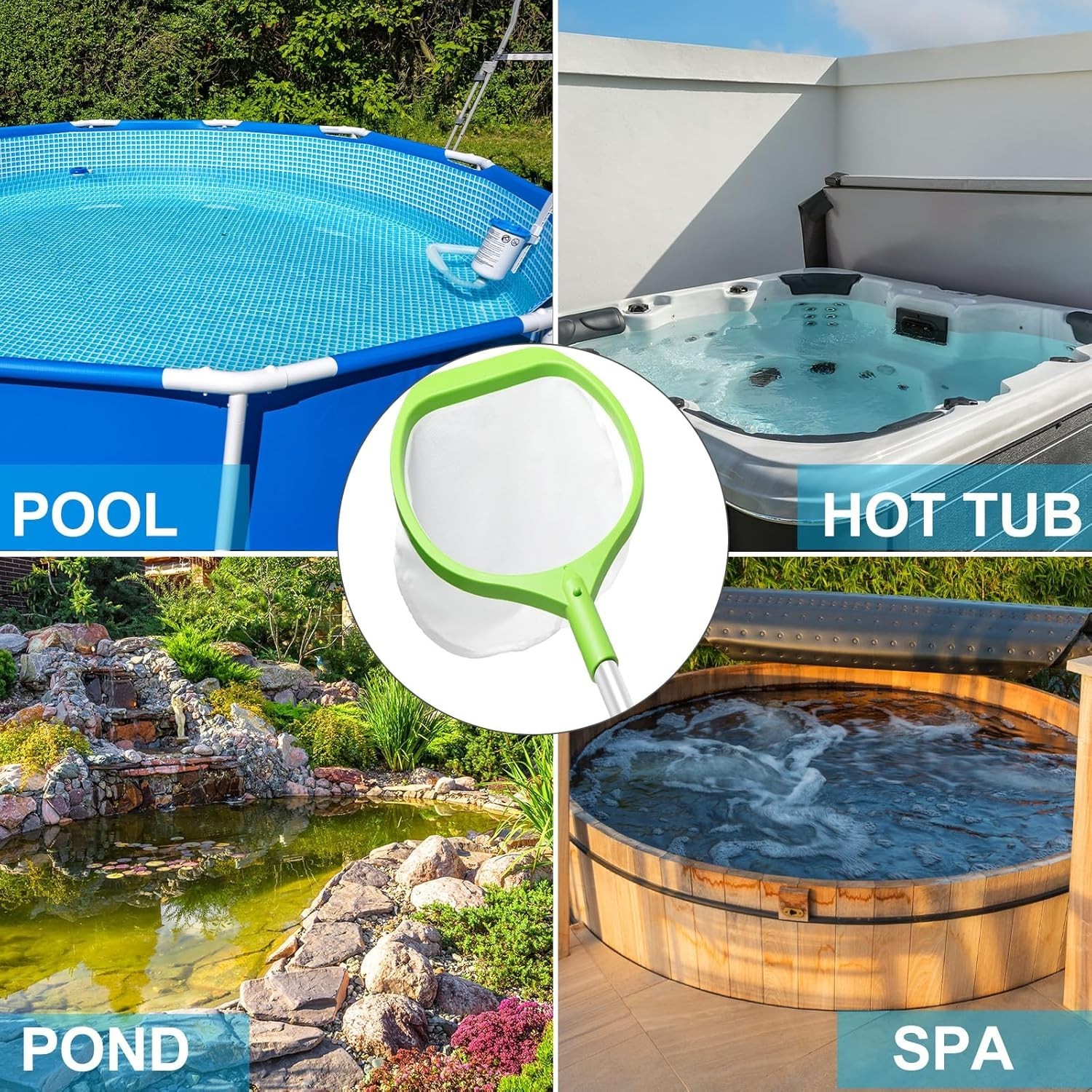 Hot Tub Skimmer Net with 26 inch Aluminum Handle Deep Fine Mesh Small Pool Cl…