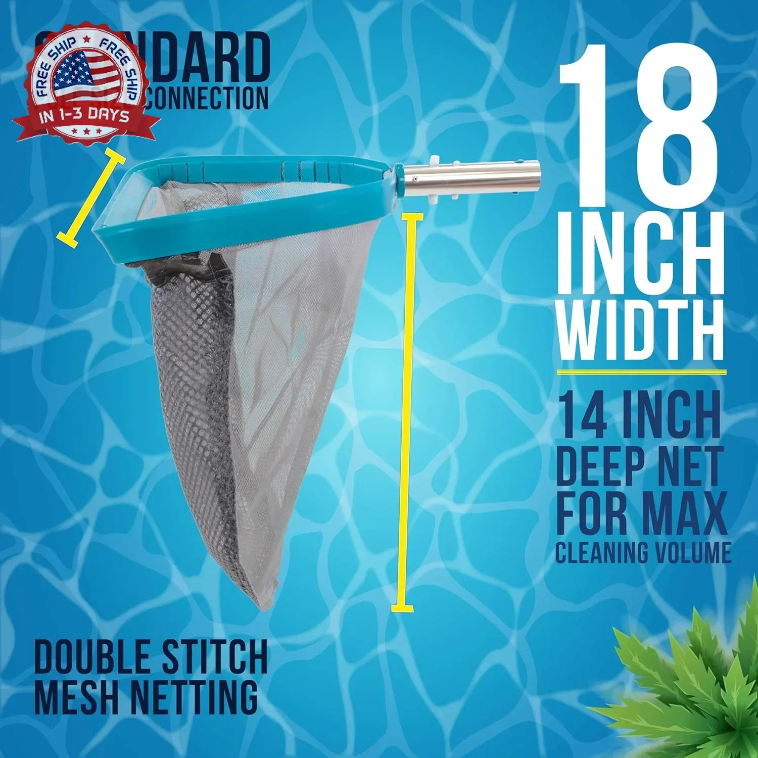 U.S. Pool Supply Pool Skimmer Net – Heavy Duty 18&Prime; Pool Net Skimmer Rake, Reinfo