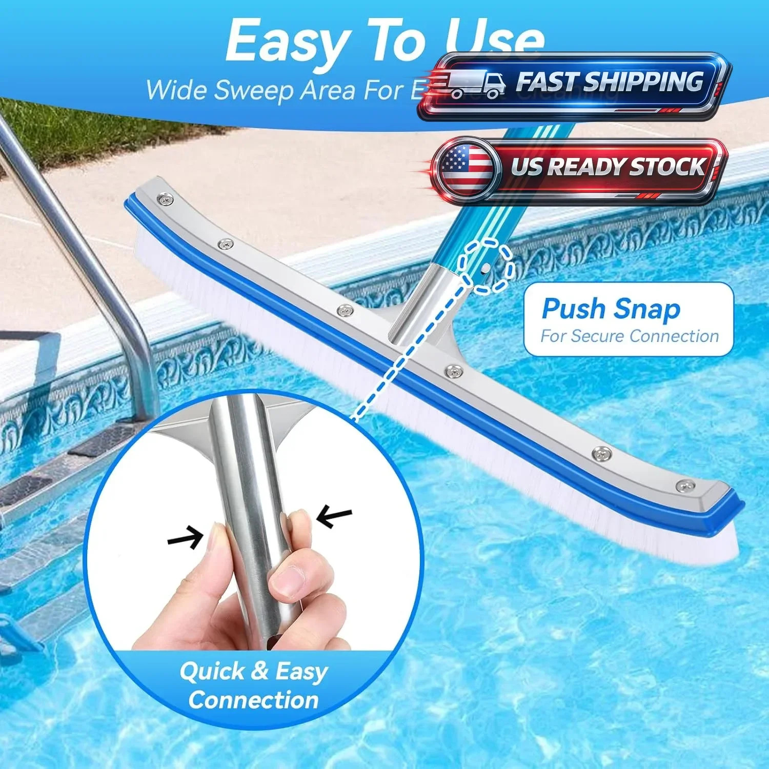 17&Prime; Pool Brush Head for Cleaning Swimming Pool Walls, Curved Ends HighEfficie…