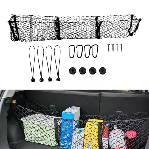 59 Inch Cargo Net Trunk Organizer with 3 Pockets, Heavy Duty Mesh Storage Net