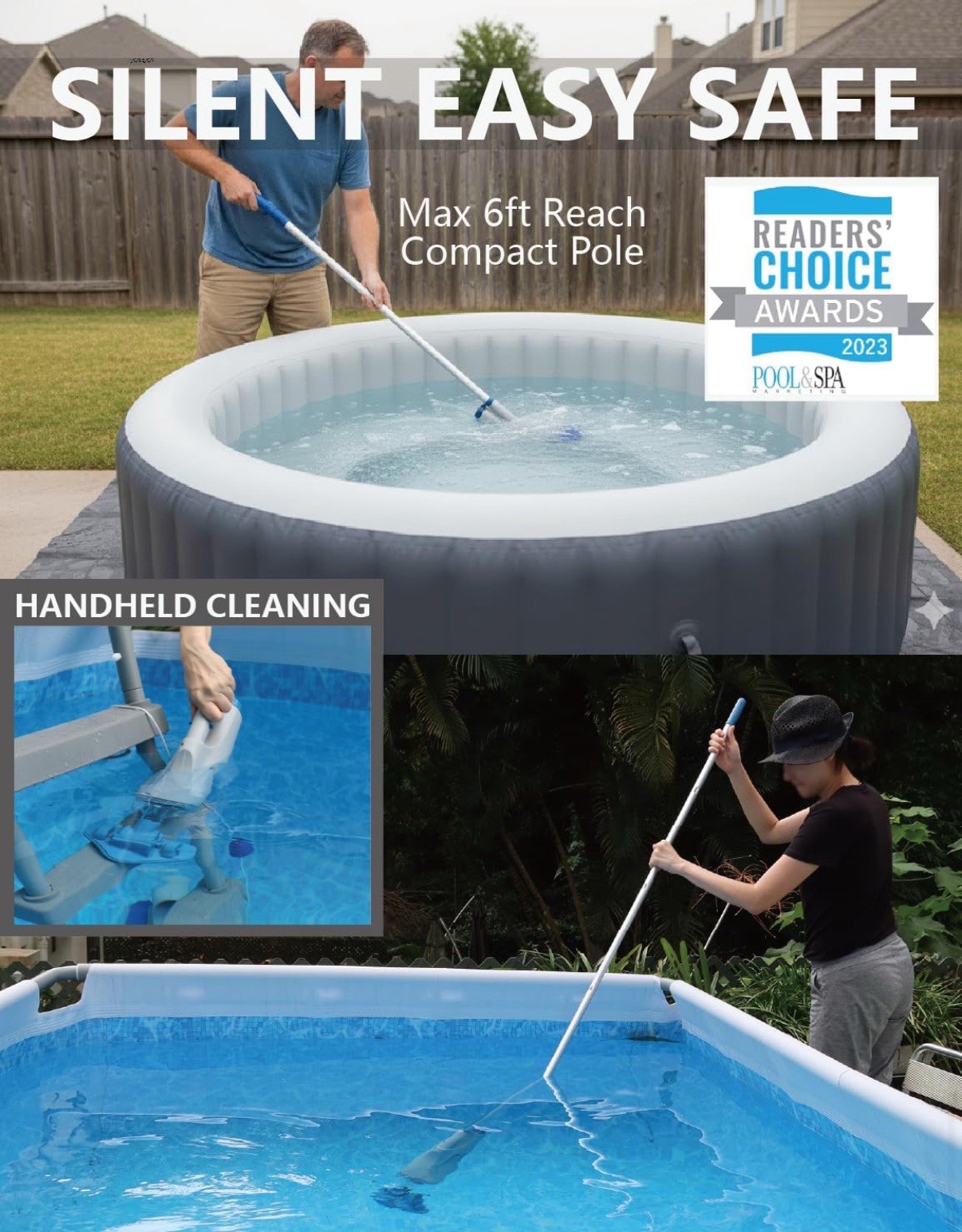 KOKIDO 2025 upgrade Rechargeable Handheld Pool Vacuum Aluminum Pole and 2 Bru…