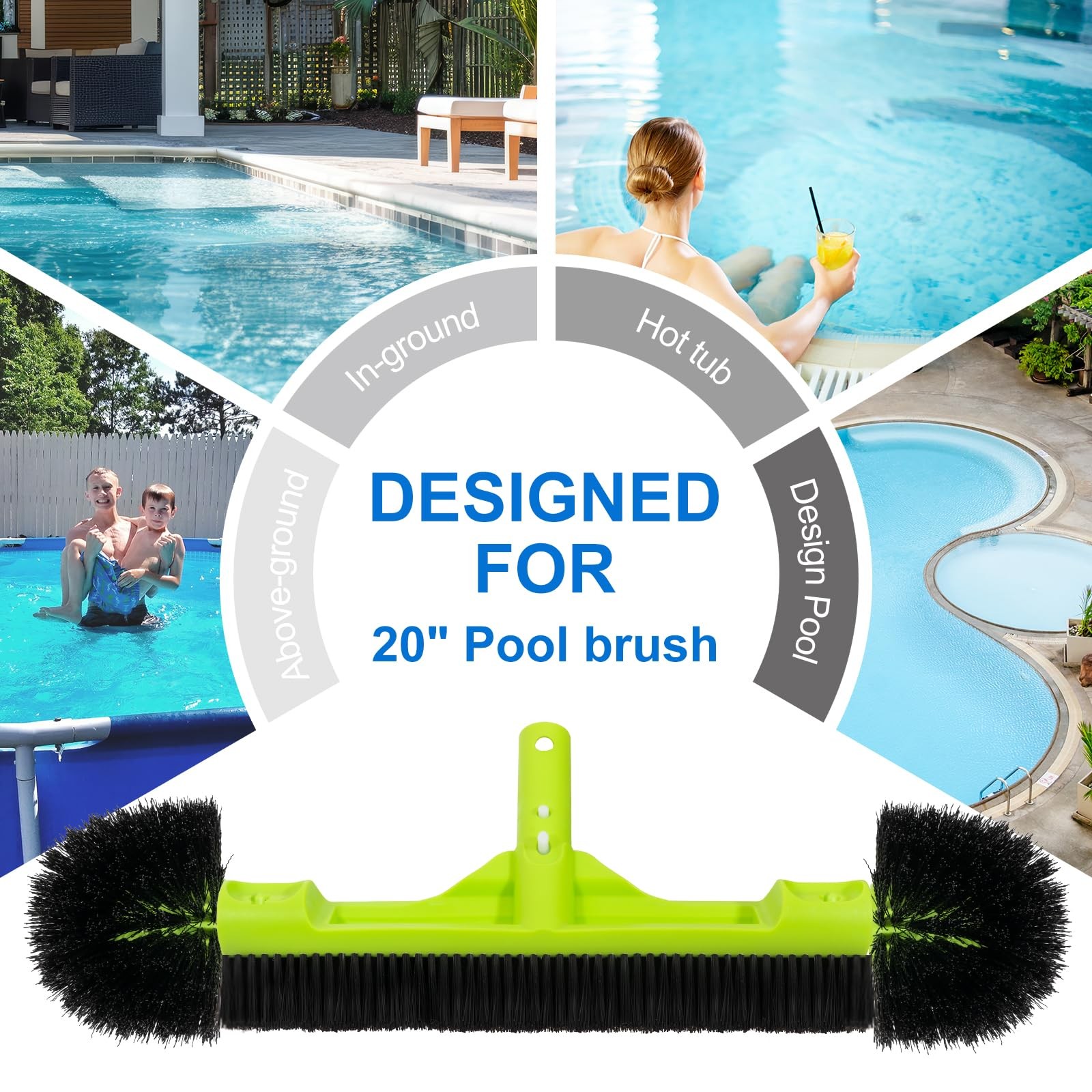 20&Prime; Wide Pool Brush Head for Cleaning Walls,Inground/Above Ground Swimming Po…