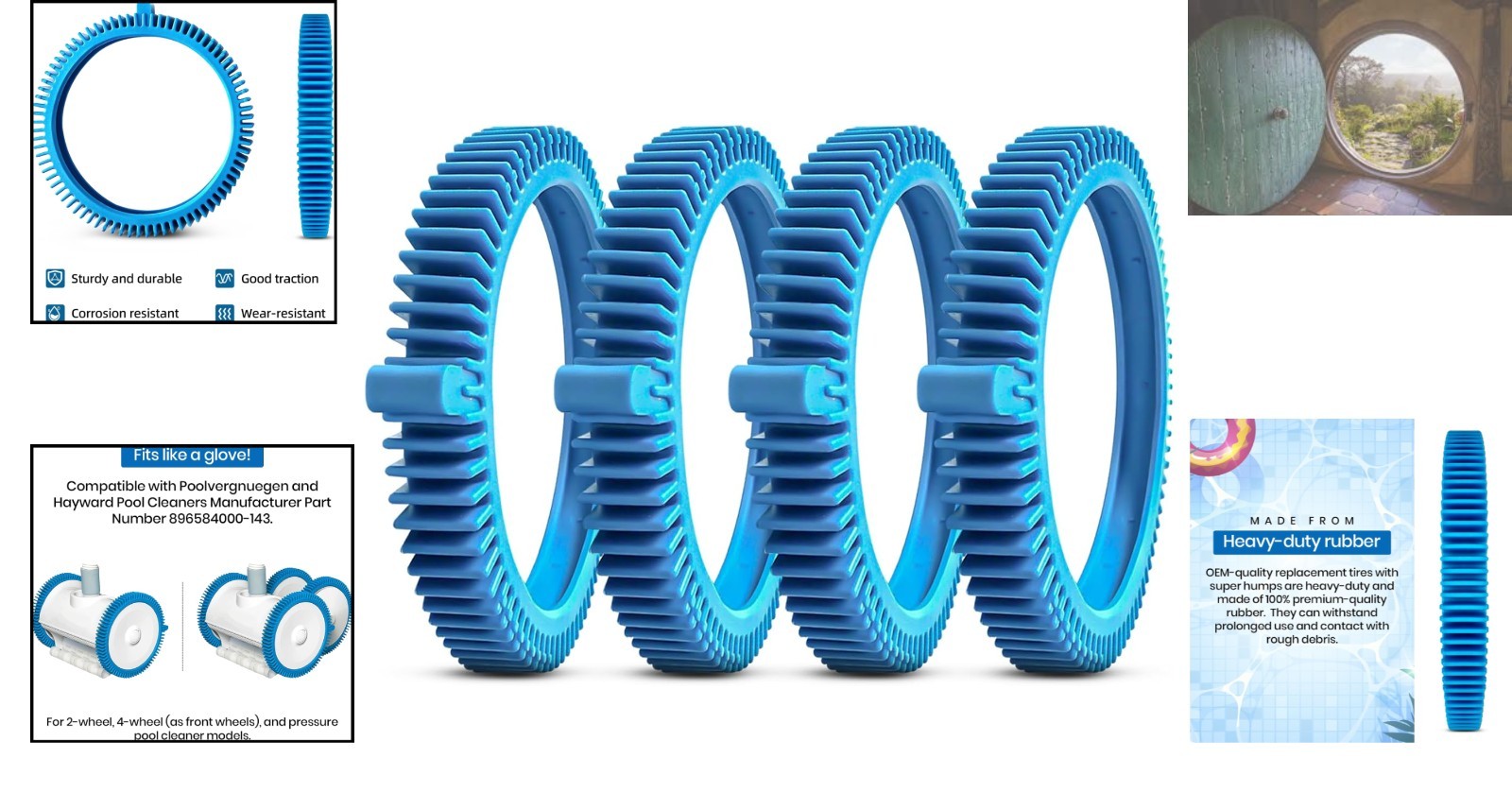 Easy Install 4-Pack Replacement Tires for Poolvergnuegen 896584000-143 Cleaners