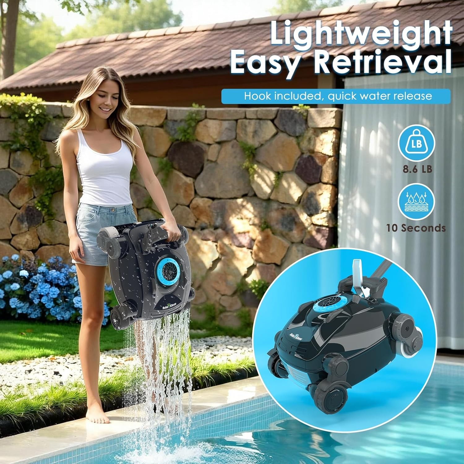 Robotic Pool Cleaner Cordless Wall Climber Extended Battery