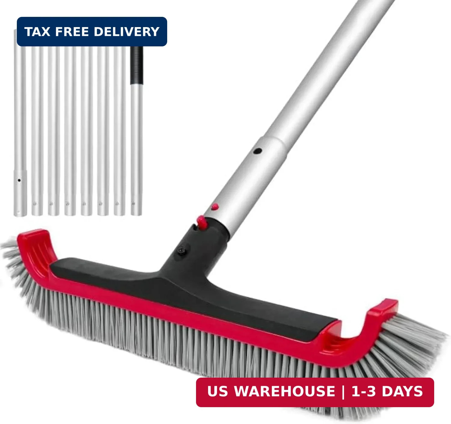 Swimming Pool Brush with Pole – 17.5&Prime; Wall Brush with 10FT Adjustable Aluminum P