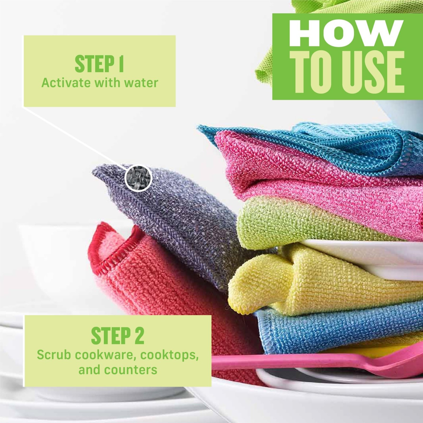 Microfiber Non-Scratch Scrubbing Thick Pads 2-Pack, Washable, Streak-Free Clean