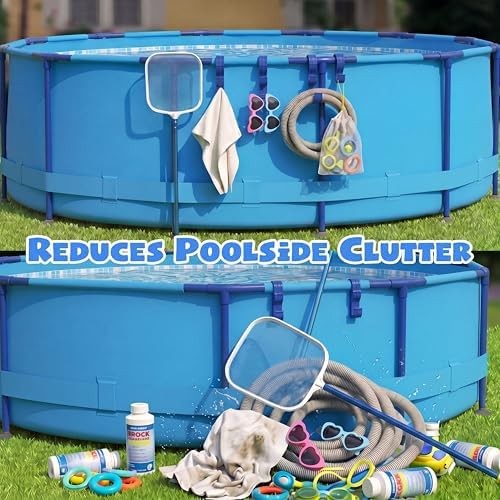 4 Pack Pool Pole Hanger with 3 Hooks, Adjustable Poolside Organizer for Above Gr