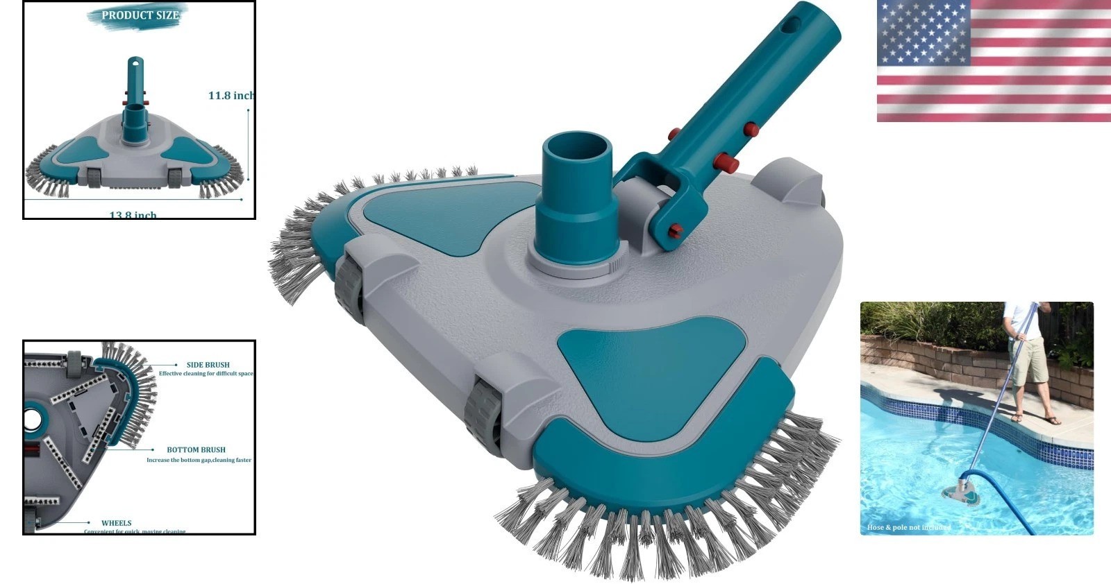 Pro Triangular Pool Cleaning Head with Wheels – Effortless and Effective Design