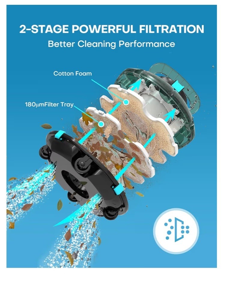 Winny Pool Cleaner Cordless Robotic Lasts 80 Min 645 Sq Ft Portable Light Green