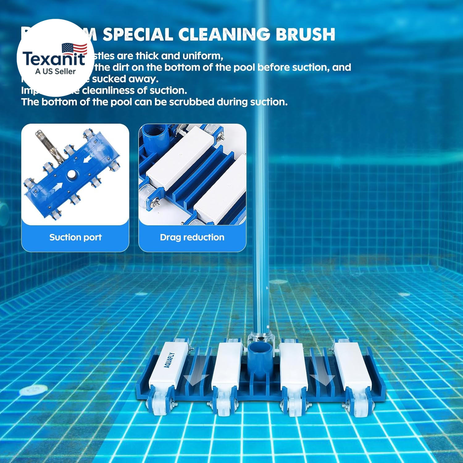 Pool Vacuum Head, Manual Cleaning Vacuum with Wheels 14 » Heavy Duty Handle Pool