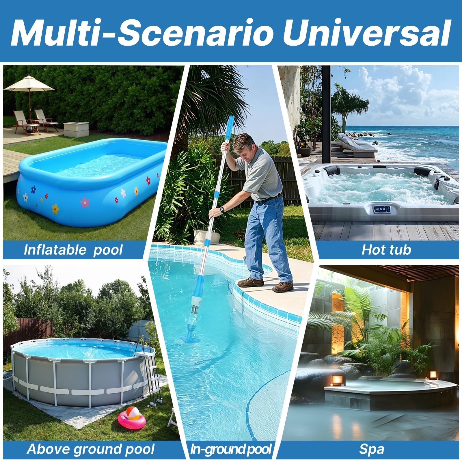 4-in-1 Cordless Rechargeable Pool Vacuum for Spa & Hot Tub, 90 Min Run Time, 12