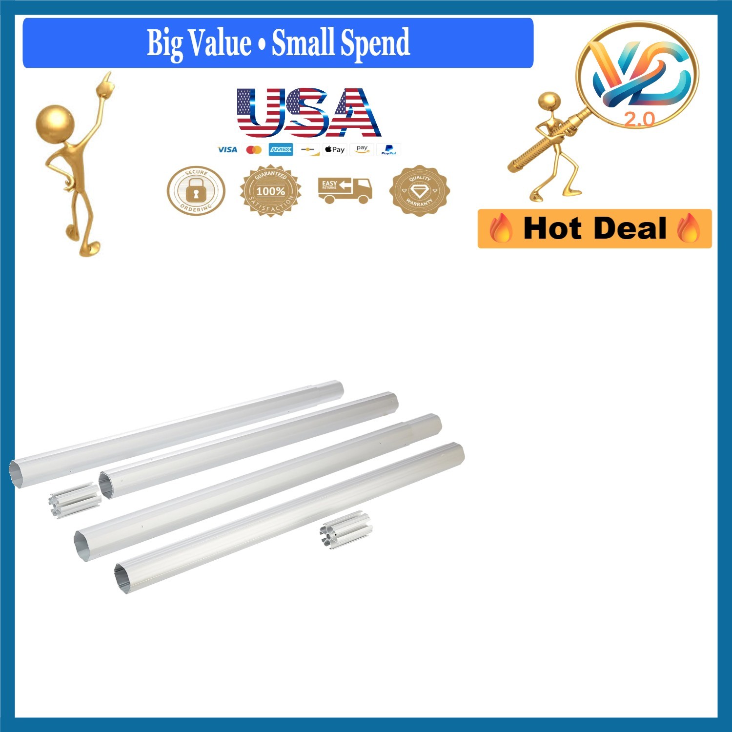 GLI Whirlwind Above Ground Pool Reel Tube Kit 4-inch x 28ft Aluminum Poles