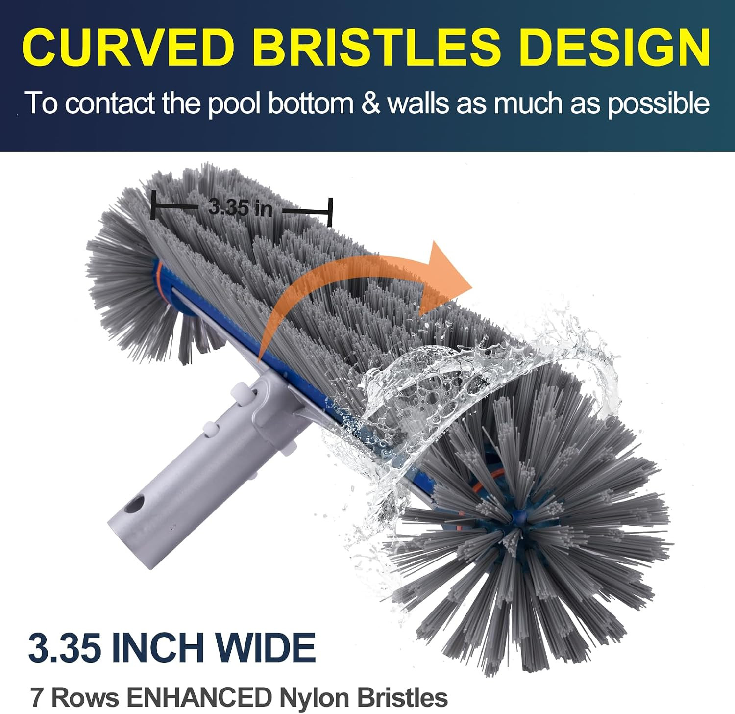 360 Degree Pool Brush – Heavy Duty 17.5&Prime; Pool Brush Head for Inground Pools/Abov