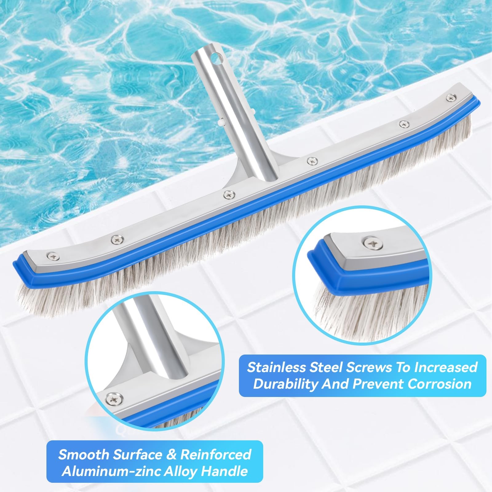 Pool Brush, 17&Prime; Heavy Duty Nylon Pool Brush & Wire Bristle Head, Stainless St…