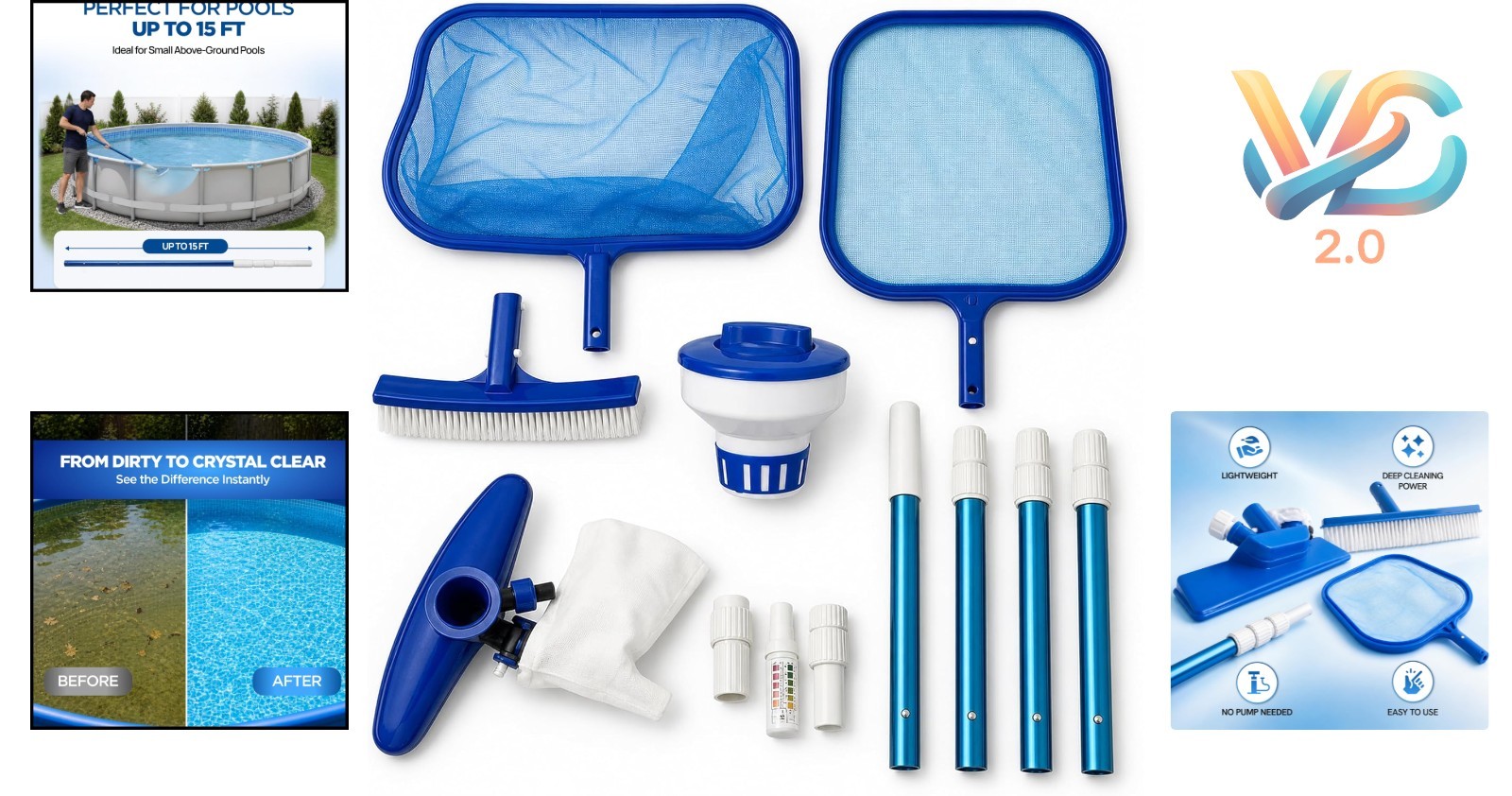 Complete Above Ground Pool Maintenance Kit Skimmer Vac Pool Brush Strips