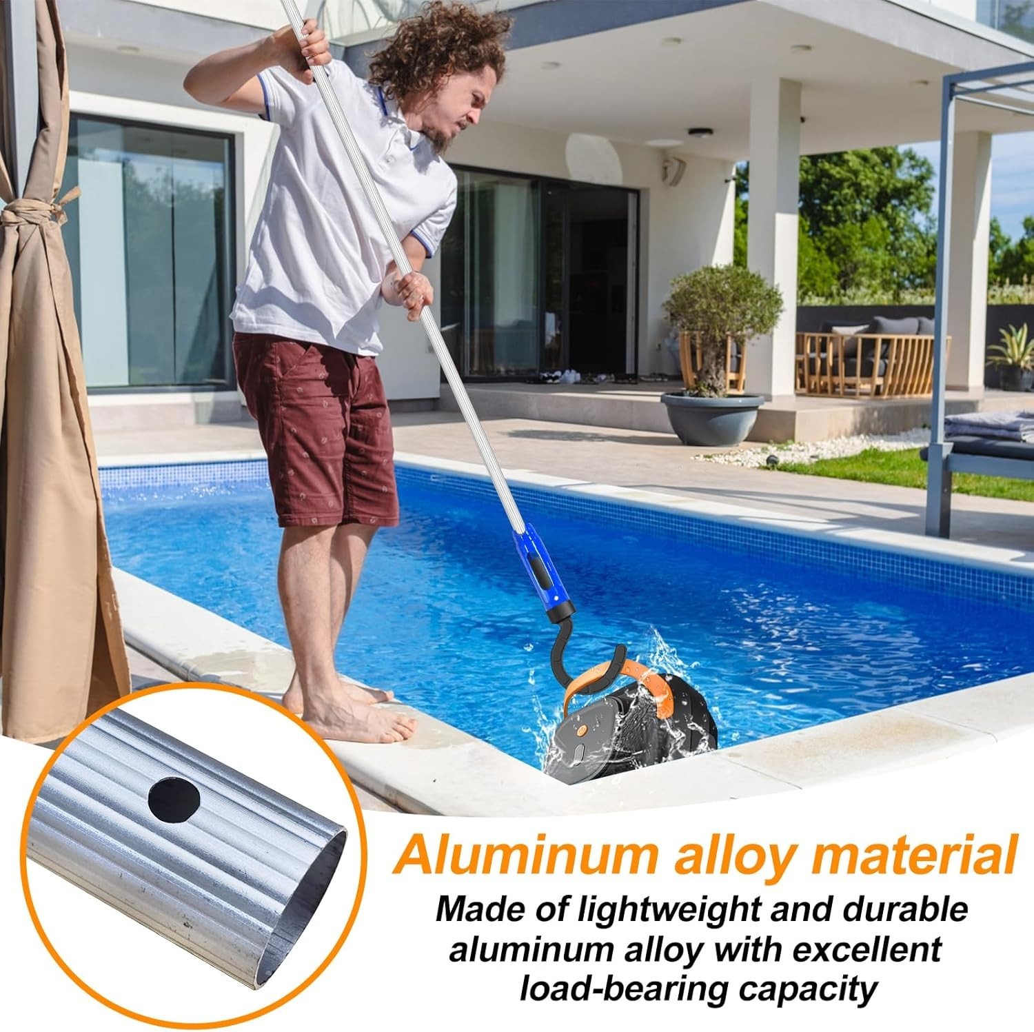 Pool Pole Hooks for Robotic Pool Cleaner with 2 PCS Pool Hooks for Poles &5.2 Ft