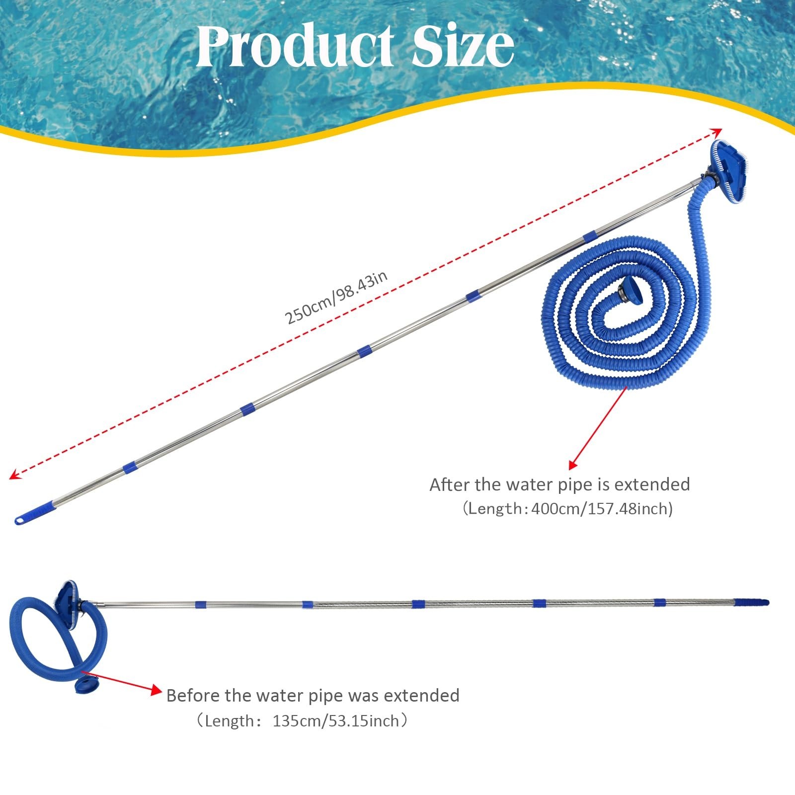 Pool Vacuum Cleaner for Above & In-Ground Pools, Flexible Hose & Extendable Rods