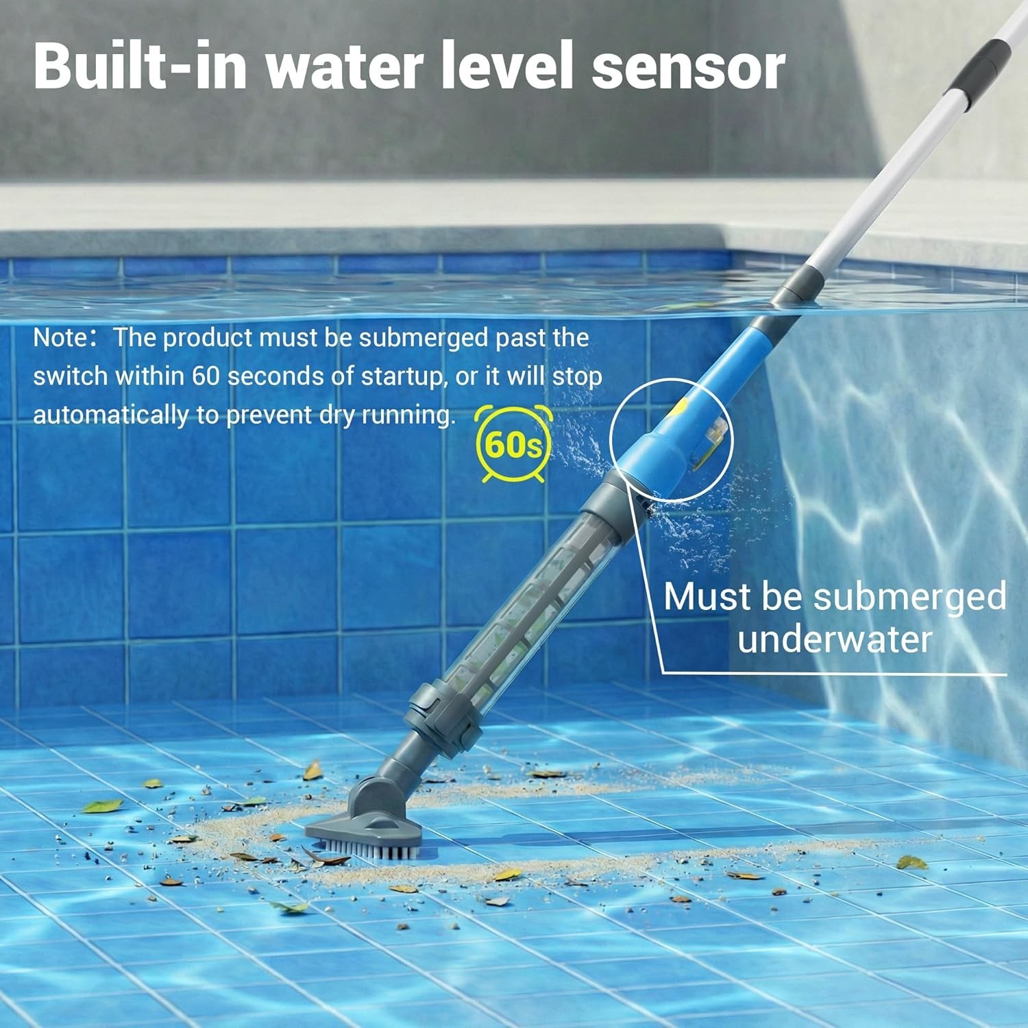 7.5 ft Adjustable Cordless Vacuum for Quick and Easy Pool & Hot Tub Cleaning