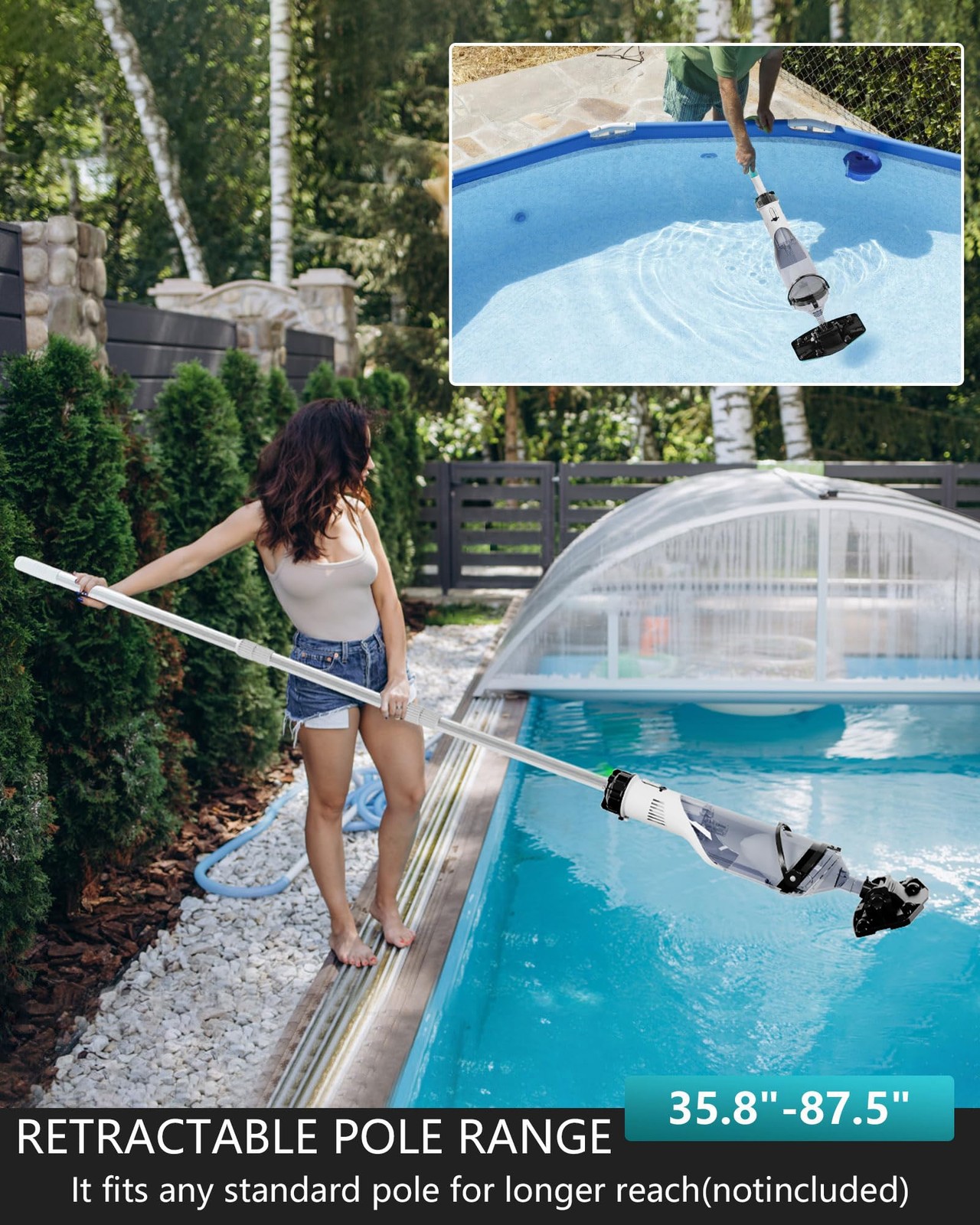 Foting Cordless Pool Vacuum For Above Ground Pool 19.5 Gpm All-Angle Headled