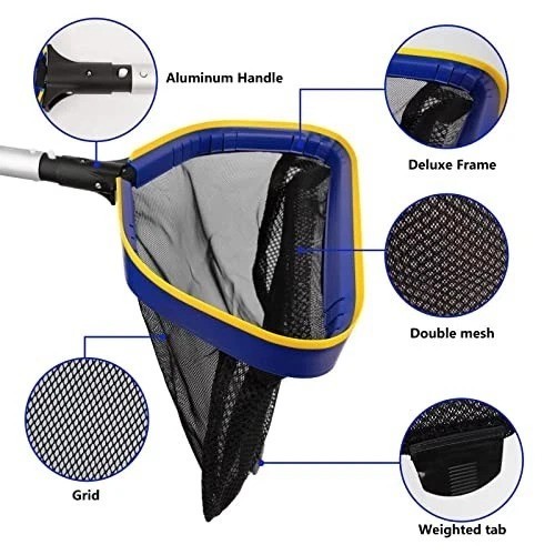 Pool Skimmer Net 17x16x17 Inch Fine Mesh Leaf Rake 3-10 ft Adjustable Aluminum