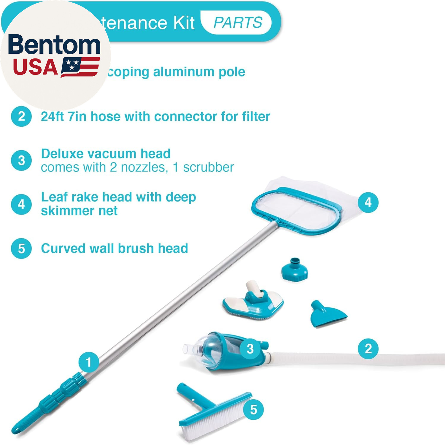 Deluxe Automatic Surface Skimmer Bundled with Maintenance Kit W/ Vacuum & Pole,