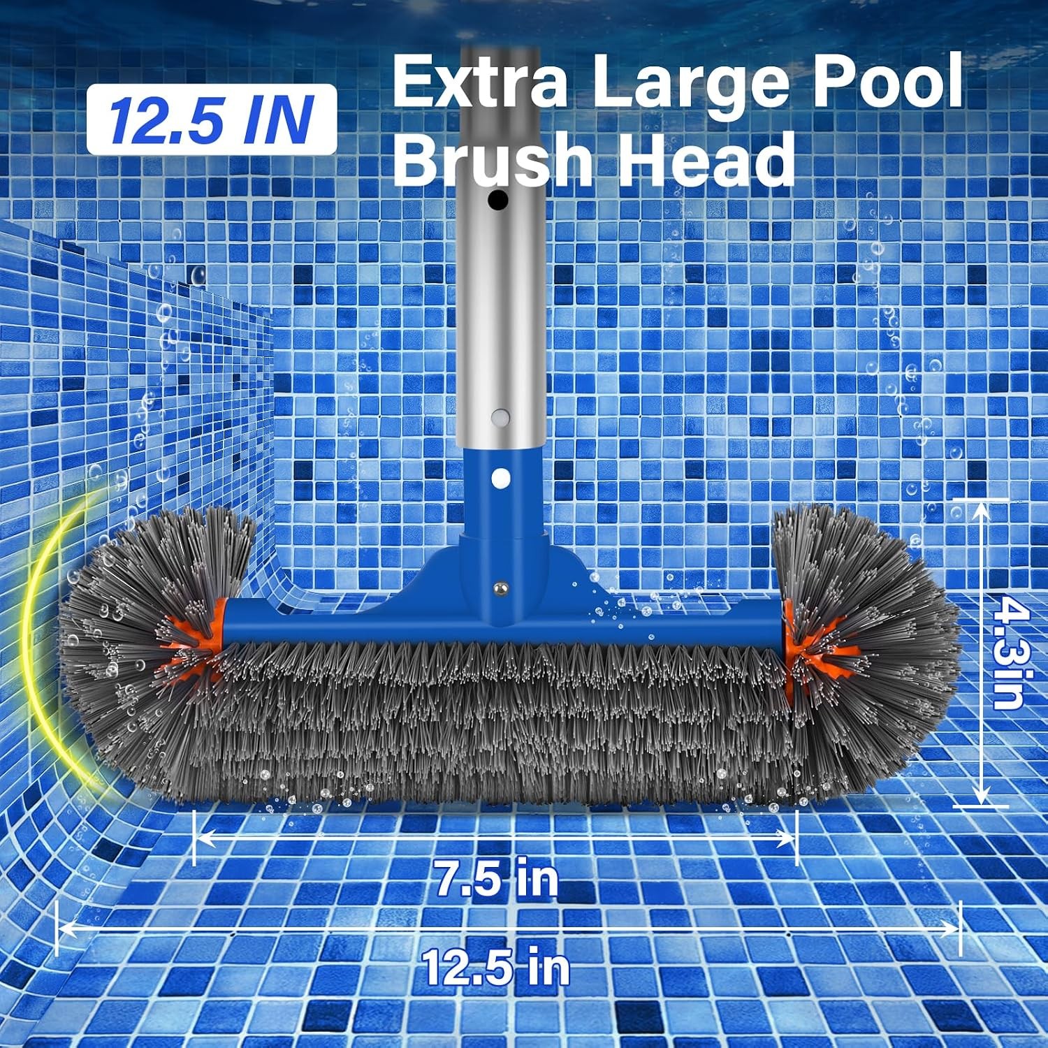 Pool Cleaning Kit: 12.5&Prime; Brush, Fine Mesh Skimmer, 76.5&Prime; Pole