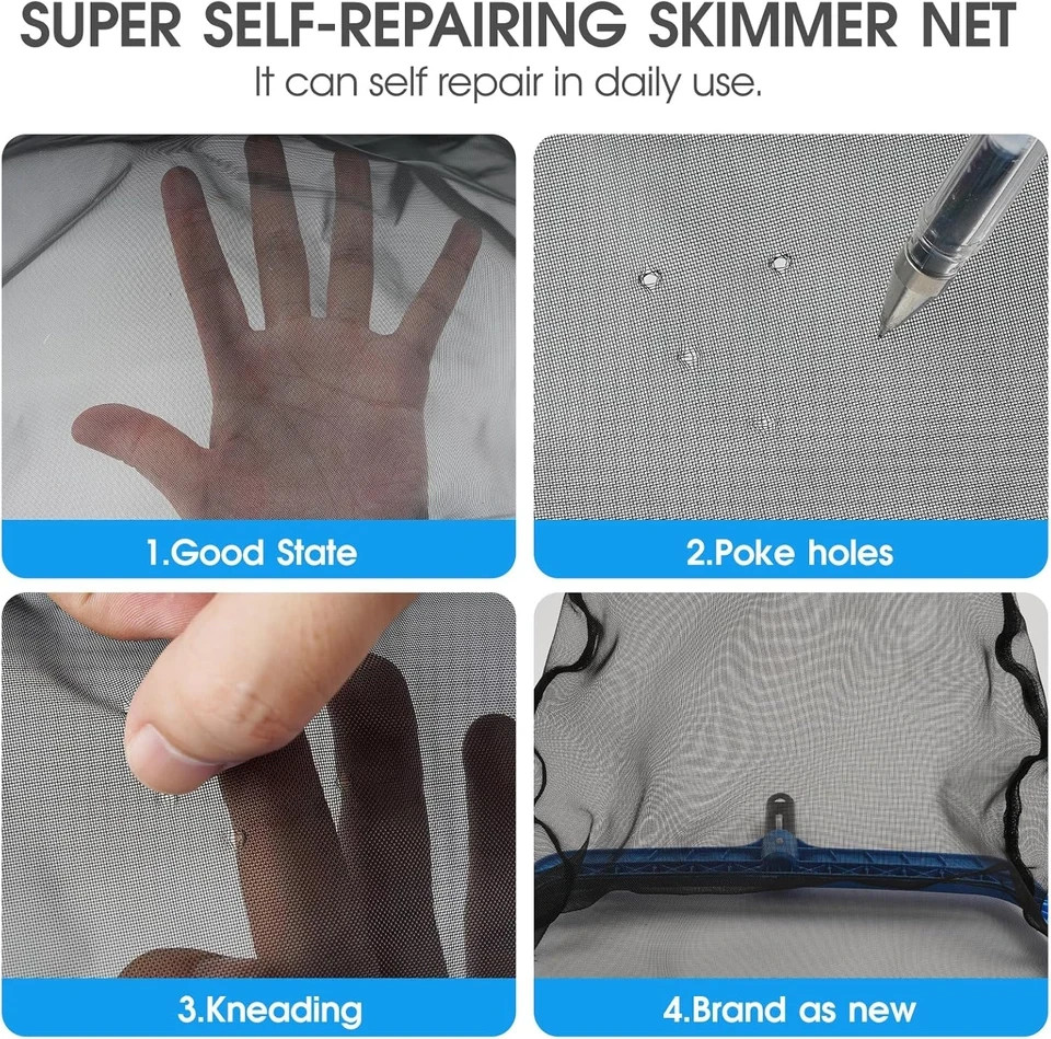 Pool Skimmer Net with Self-Repair Fine Nylon Mesh Bag, Pool Leaf Rake for above