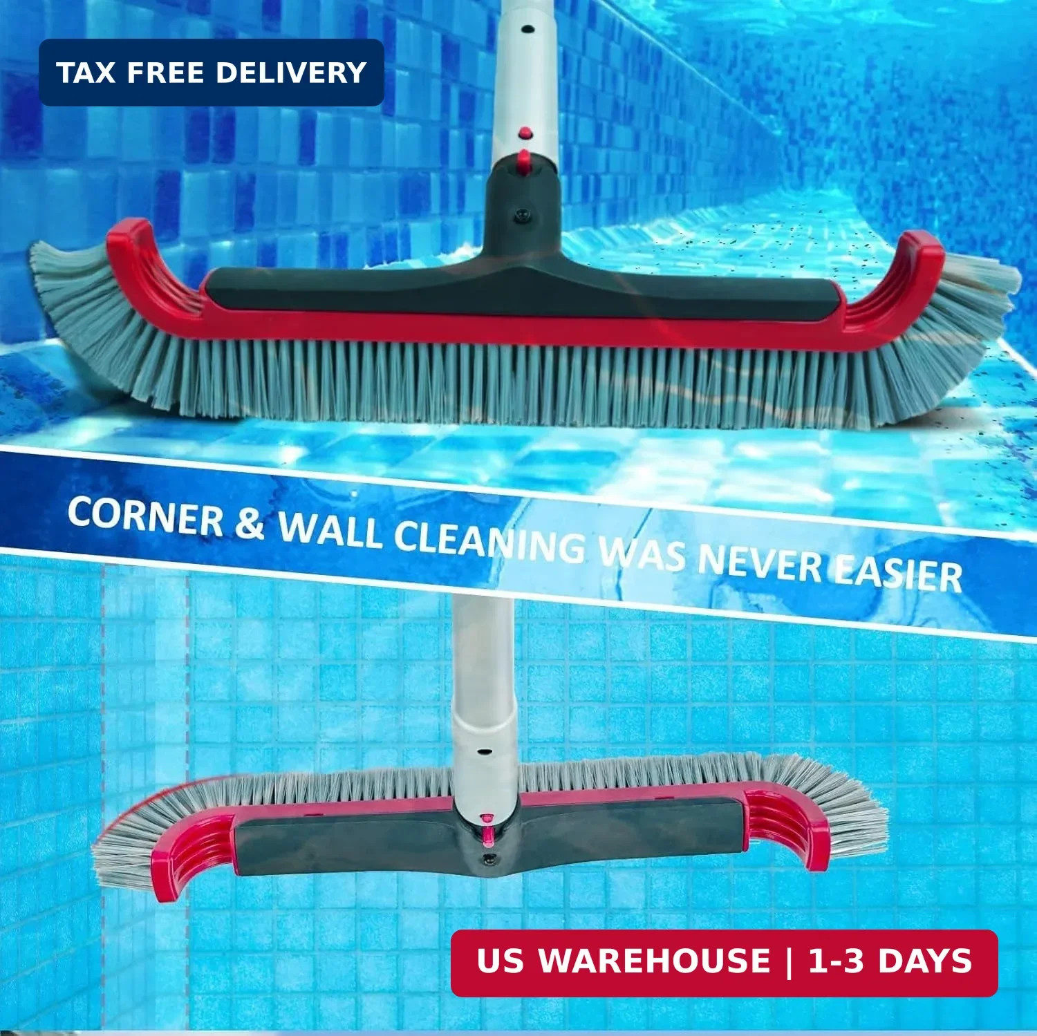 Swimming Pool Brush with Pole – 17.5&Prime; Wall Brush with 10FT Adjustable Aluminum P