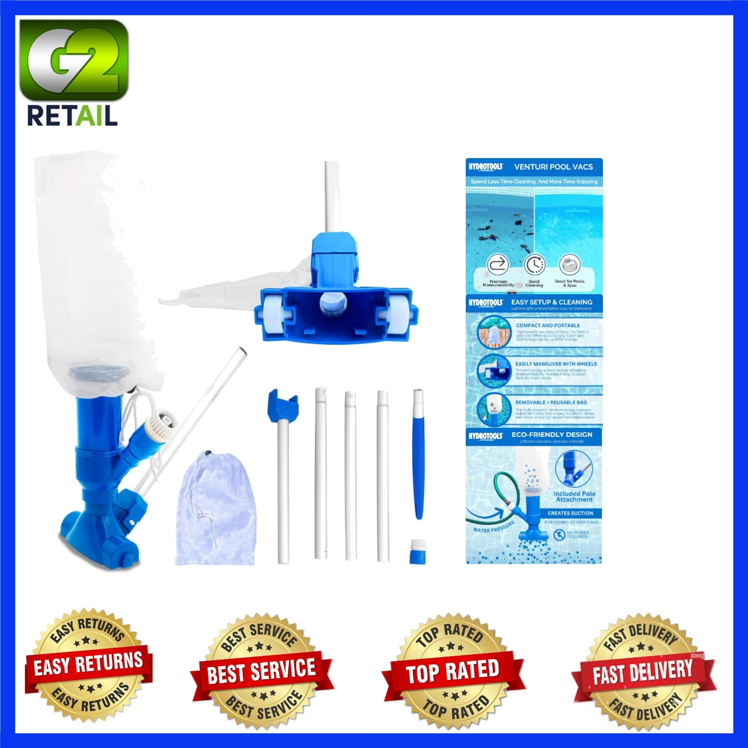 HYDROTOOLS Blue Mini Venturi Pool Vacuum – Cordless Cleaner for Spas & Above …