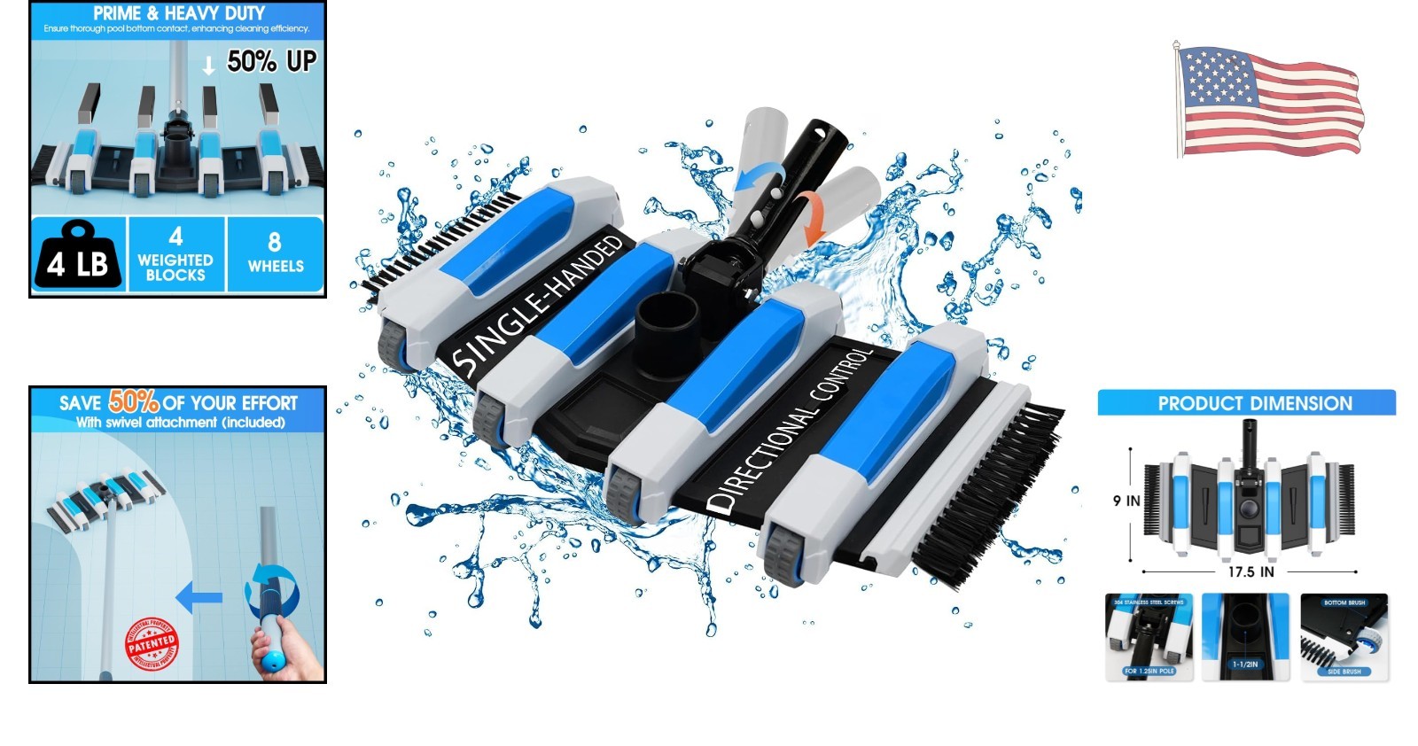 Professional 17.5in Pool Vacuum Head – 4LB Weighted with Direction Control