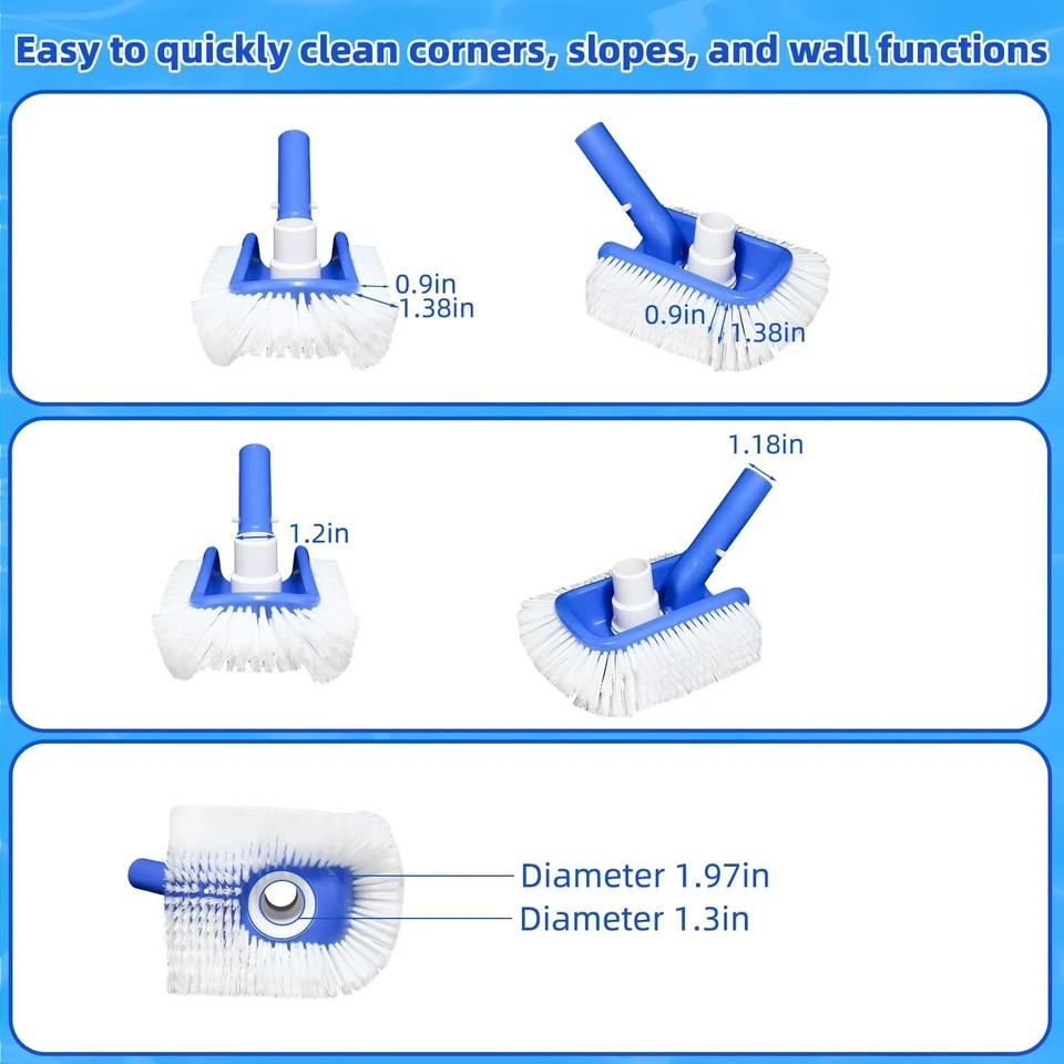 Pool Brush Head with Pool Vacuum Head for Inground & Above Ground Pools, Roun…