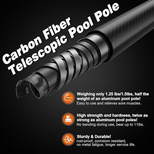 15FT Carbon Fiber Telescopic Pool Cleaning Pole – Heavy Duty Skimmer Net Tool