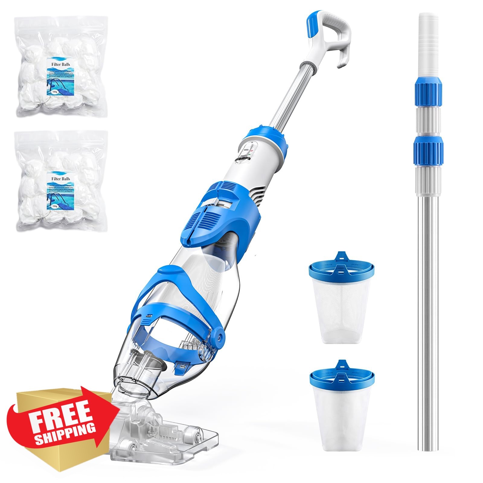 Consciot Pool Vacuum Blue White 22 GPM Telescopic Pole