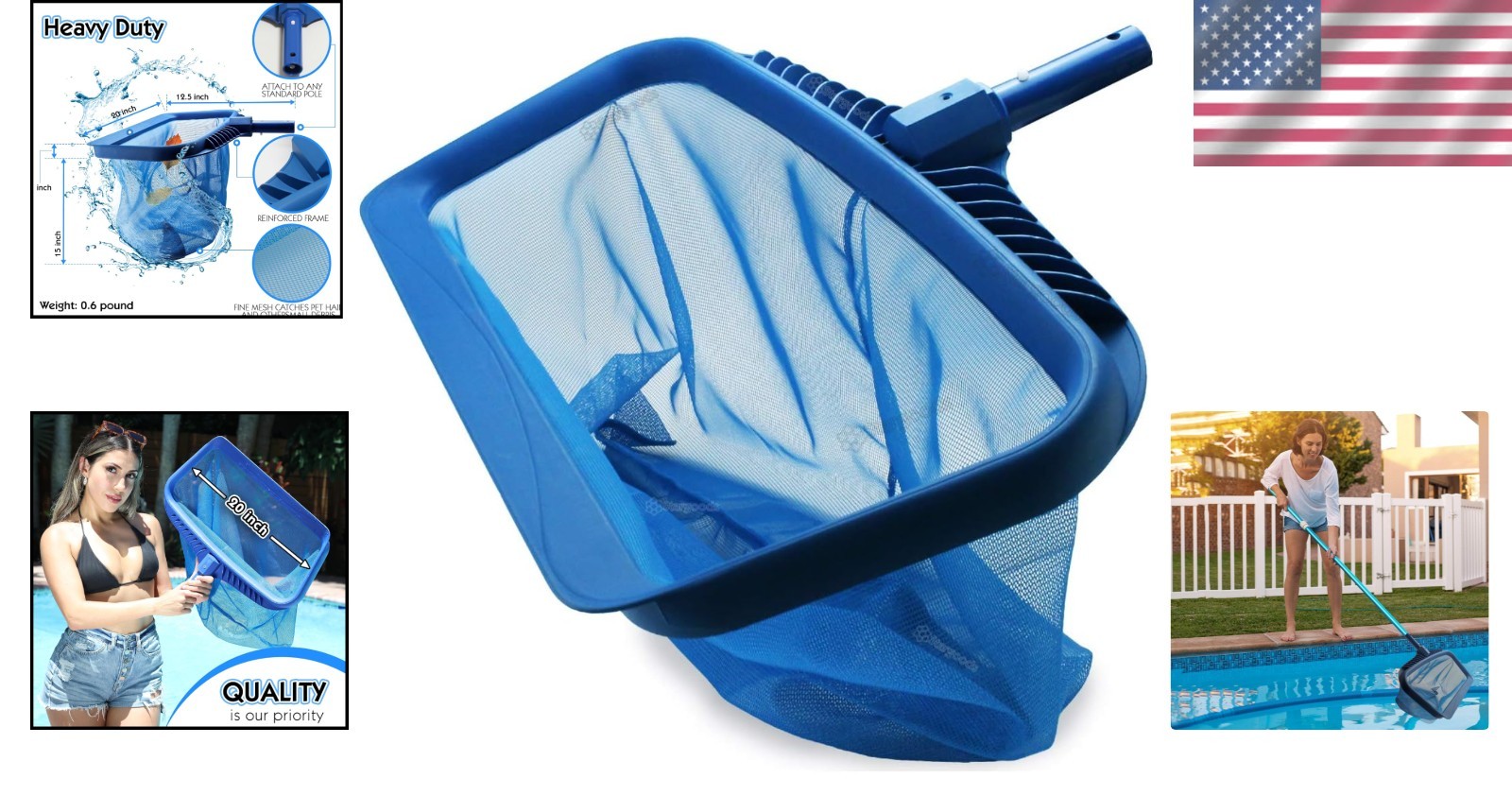 Lightweight Heavy-Duty Pool Skimmer Net with Deep Fine Mesh – Safe Clean Tool