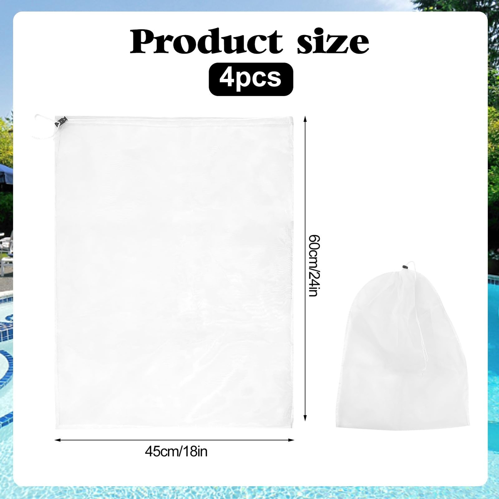 4 Packs Pool Vacuum Filter Bag for Leaf Cleaners, 24 x 18 Inch L