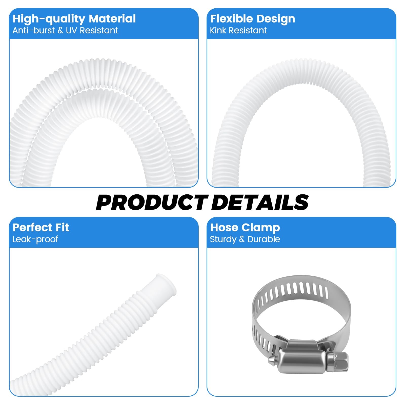 Beaquicy Pool Hoses for Above Ground Pools 1.25 inches x 59 inches, White