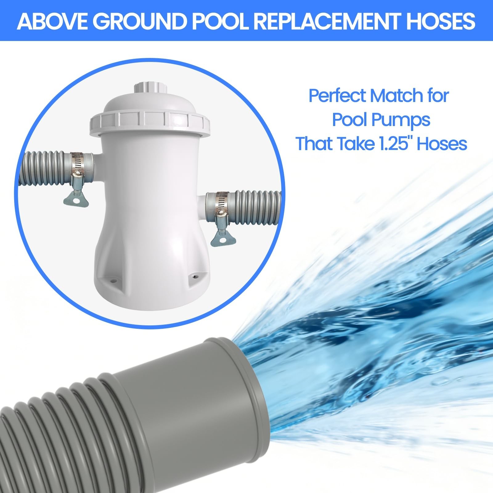 Poolvio Pool Hoses For Above Ground Pools 1.25 Diameter X 59 Long 3-Pack Heavy