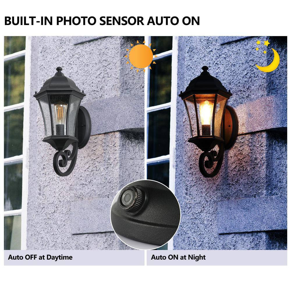11 In. Black Motion Sensing Dusk to Dawn Outdoor Hardwired Wall Lantern Scone wi