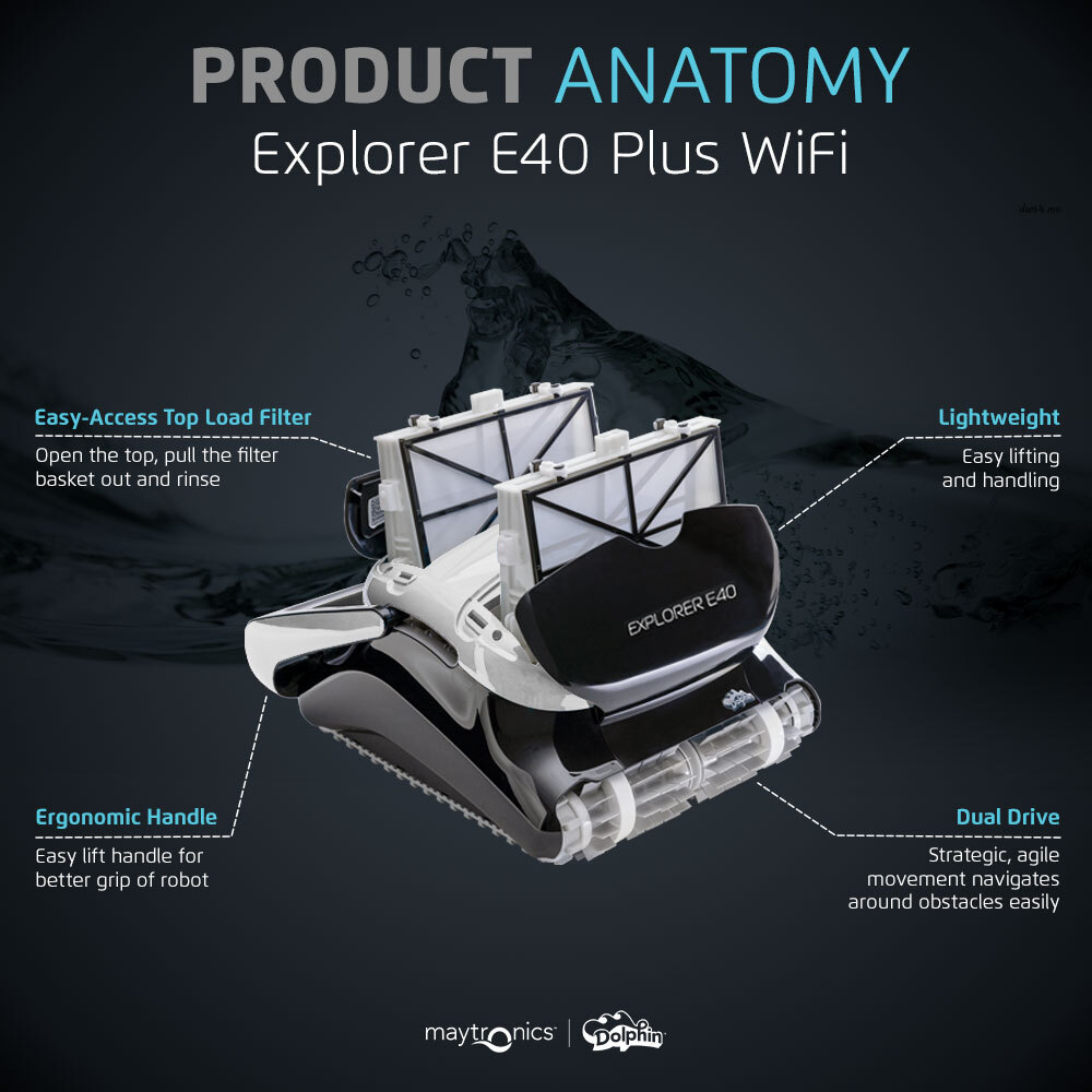 Dolphin Explorer E40 Wi-Fi Robotic Pool Vacuum Cleaner Pools up to 50 FT