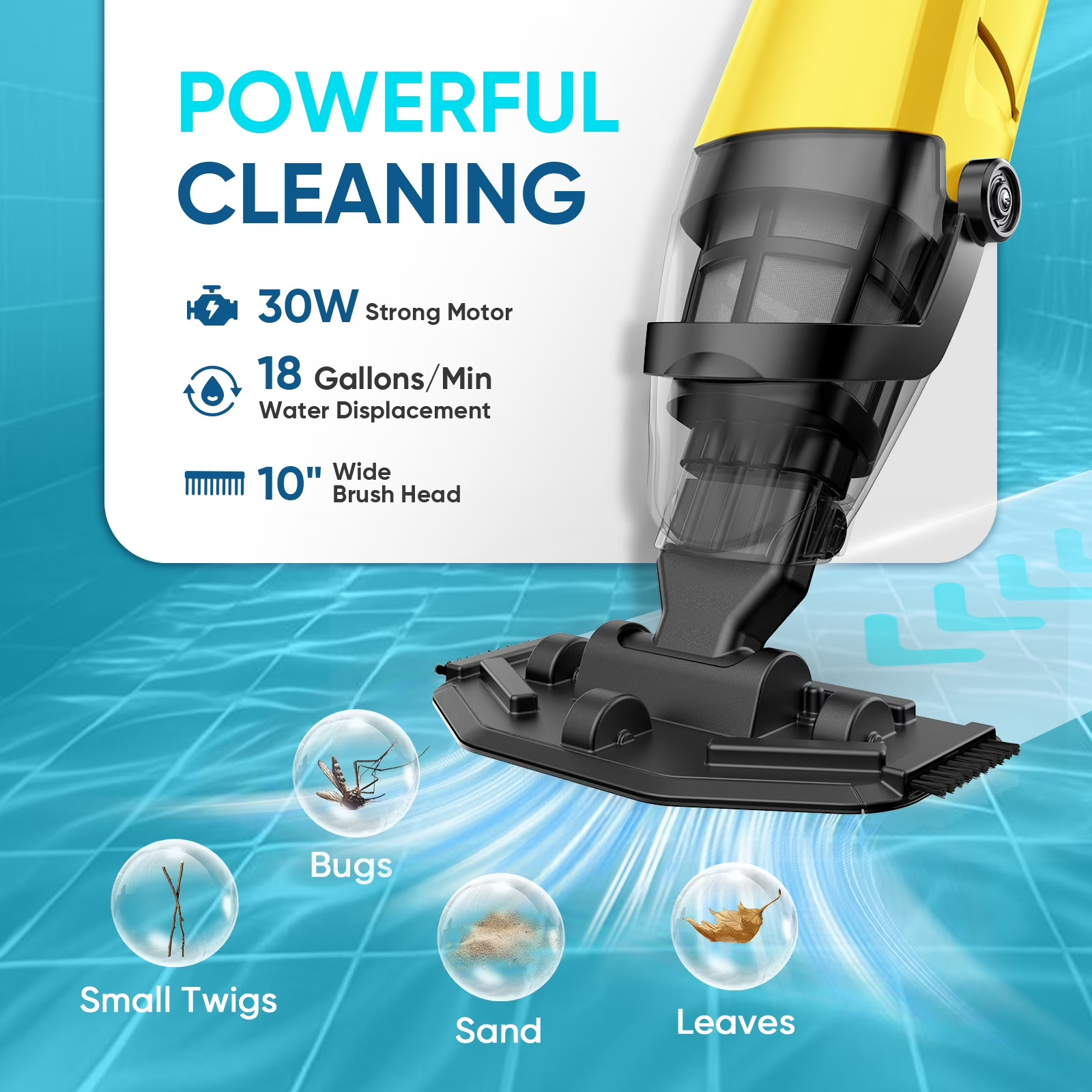 Cordless Pool Vacuum Handheld Above Ground Inground Pools Spas Hot Tubs Yellow