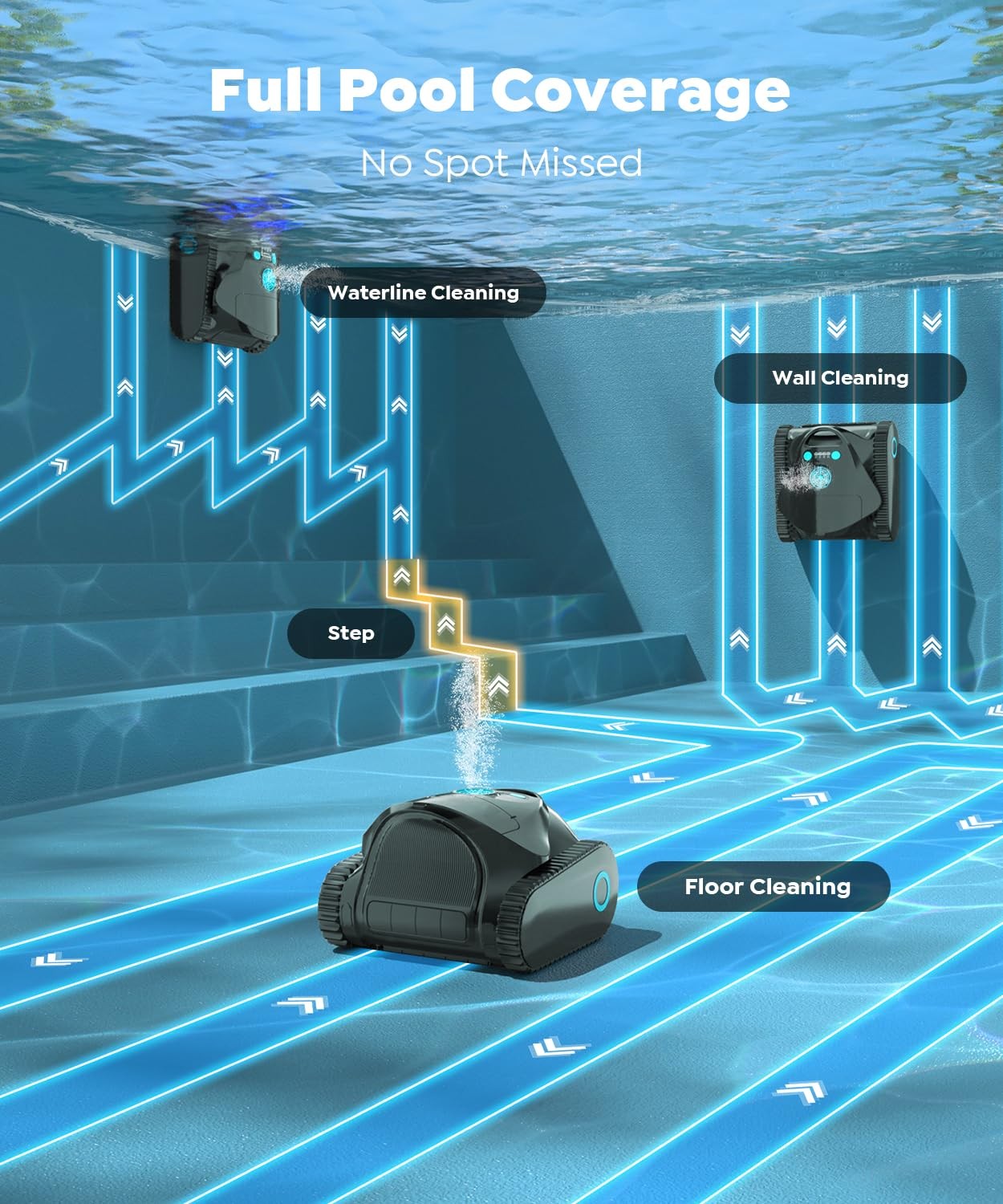 Cordless Robotic Pool Cleaner Wall Climbing Waterline Scrubbing Black