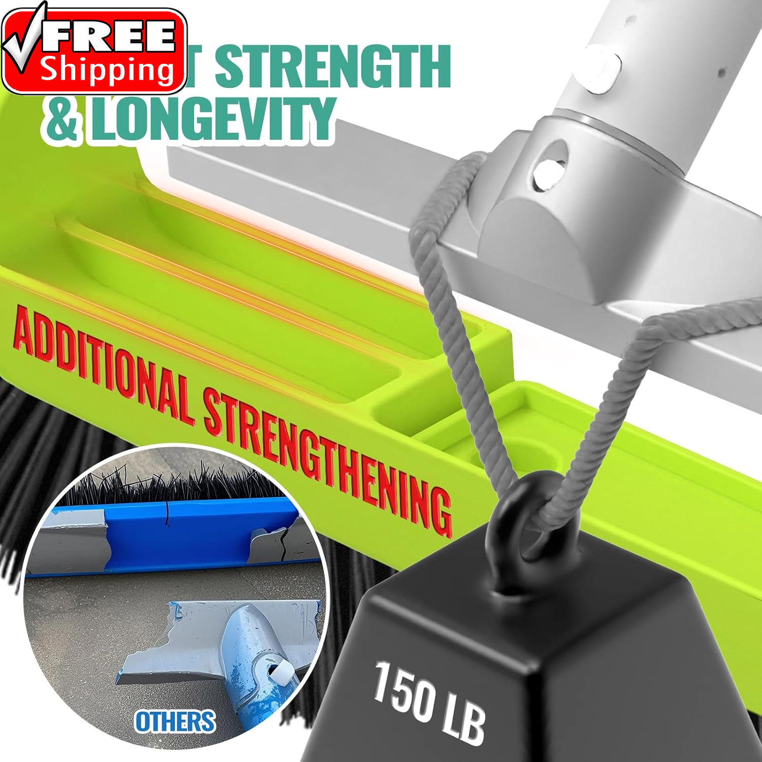 18&Prime; Pool Brush Head for Cleaning Swimming Pool Walls, Curved Ends High-Efficienc
