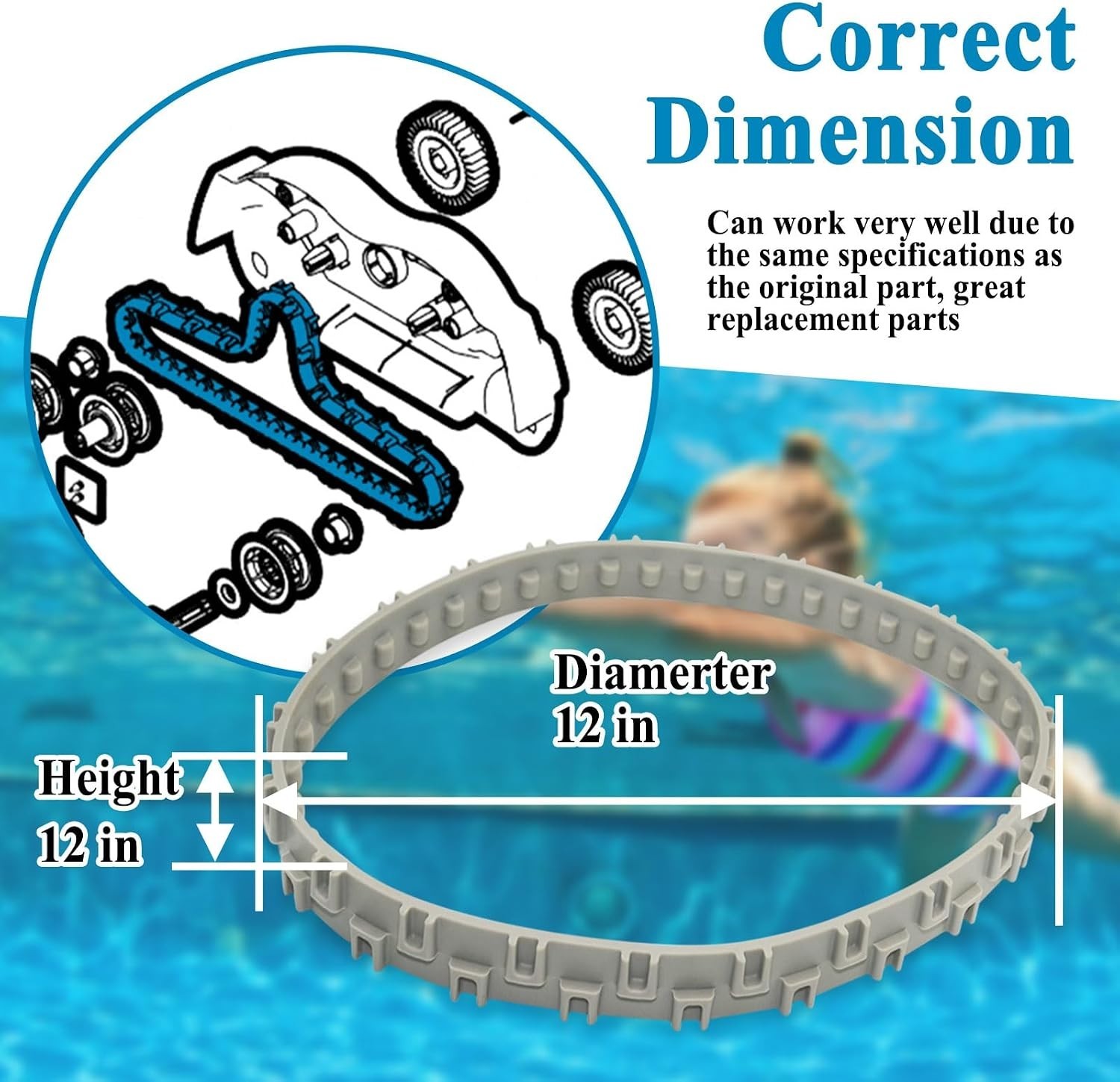 Drive Track Belt Replacement for SharkVac XL Robotic Pool and Spa Cleaners, Gray